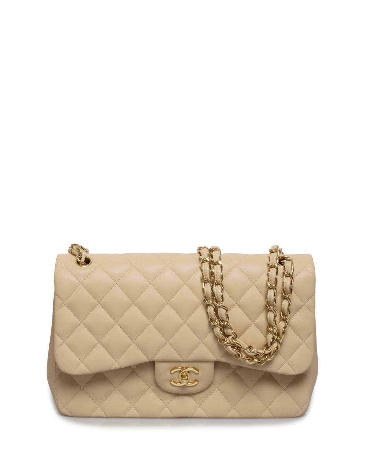 Chanel Chanel Beige Lambskin Jumbo Classic Flap Bag GHW - AGL1382