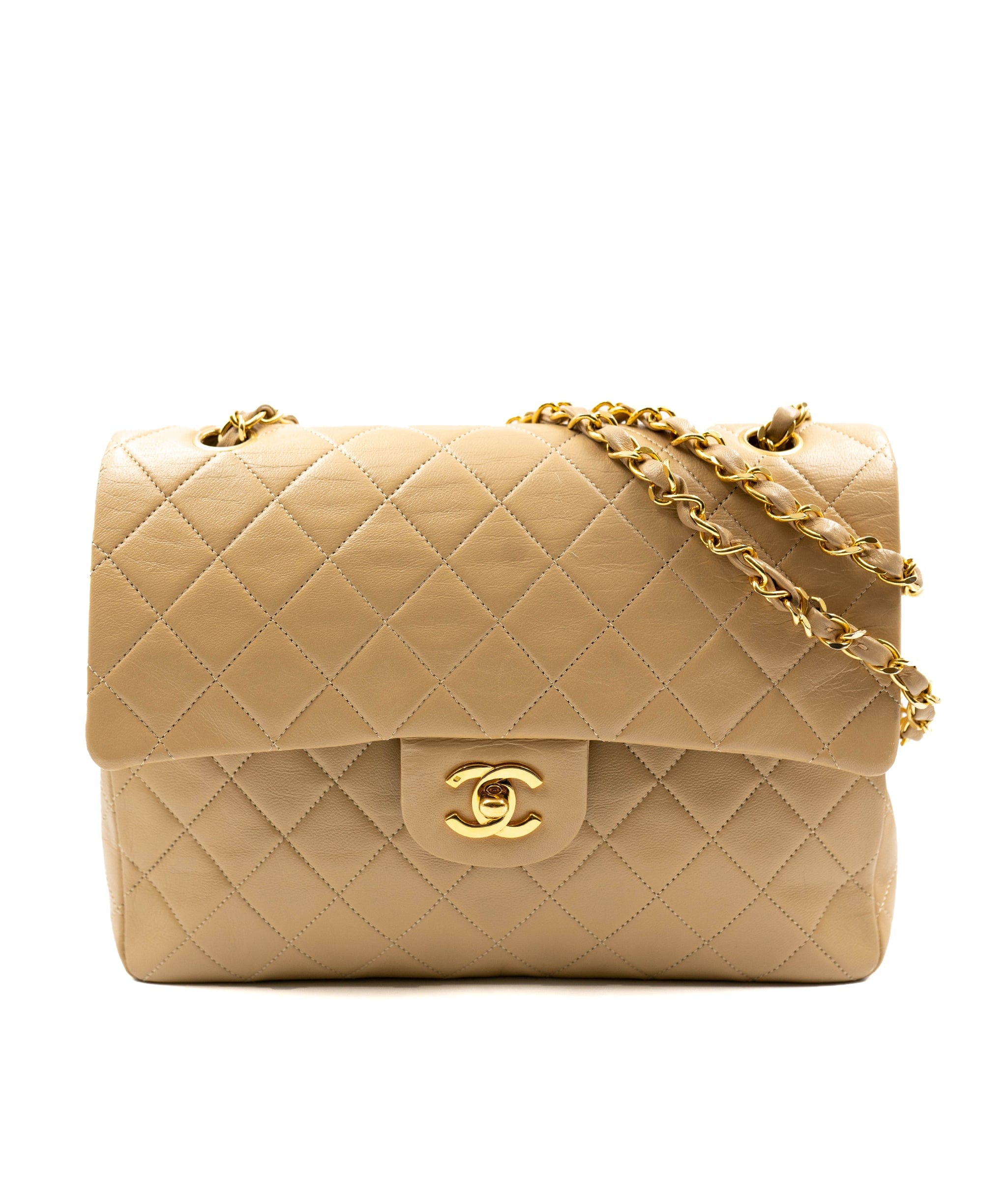 Chanel Chanel beige lambskin square GHW bag AGL2317