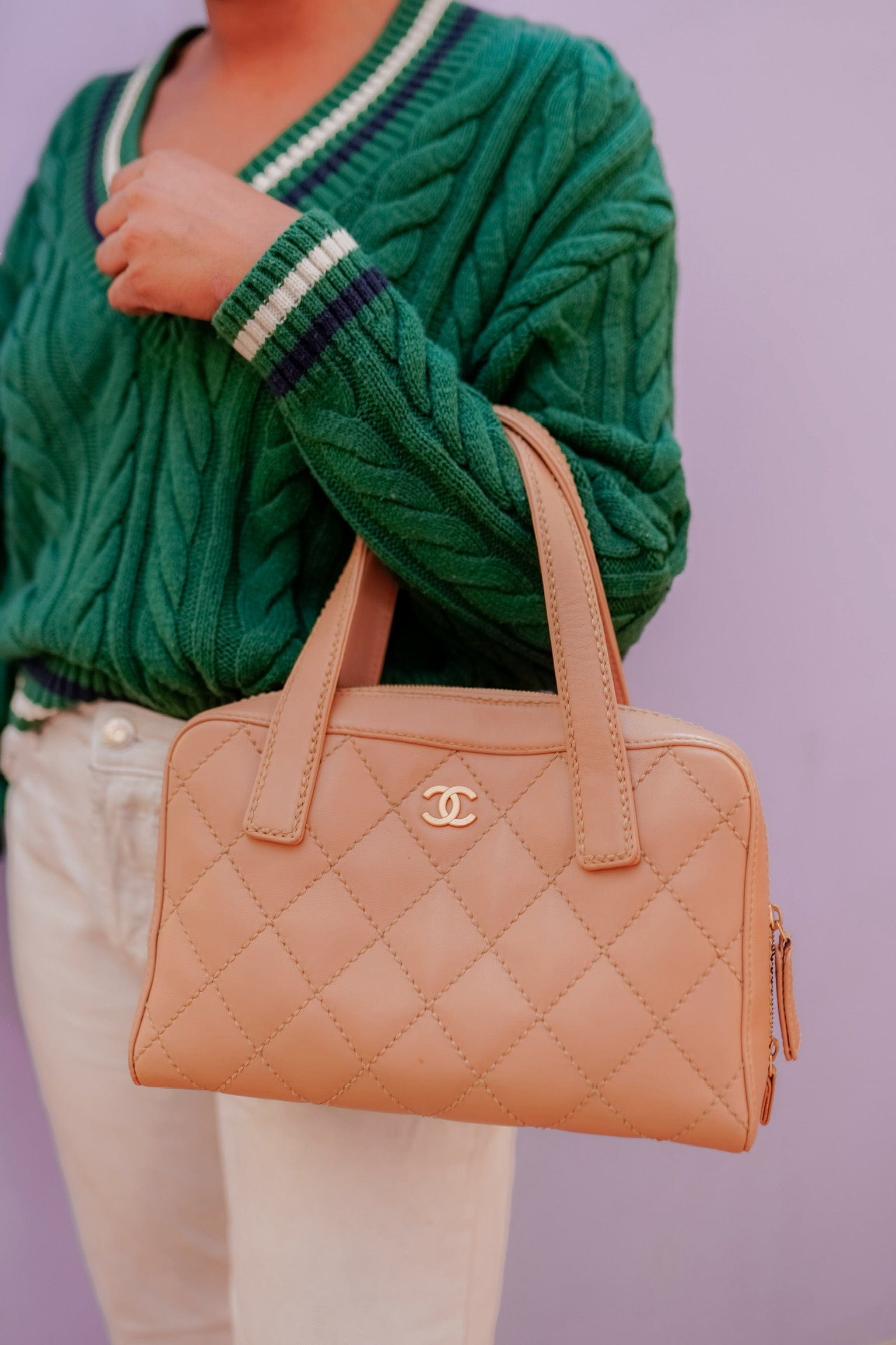 Chanel Chanel Beige Wild Stitch Bowling Bag - ADL1832