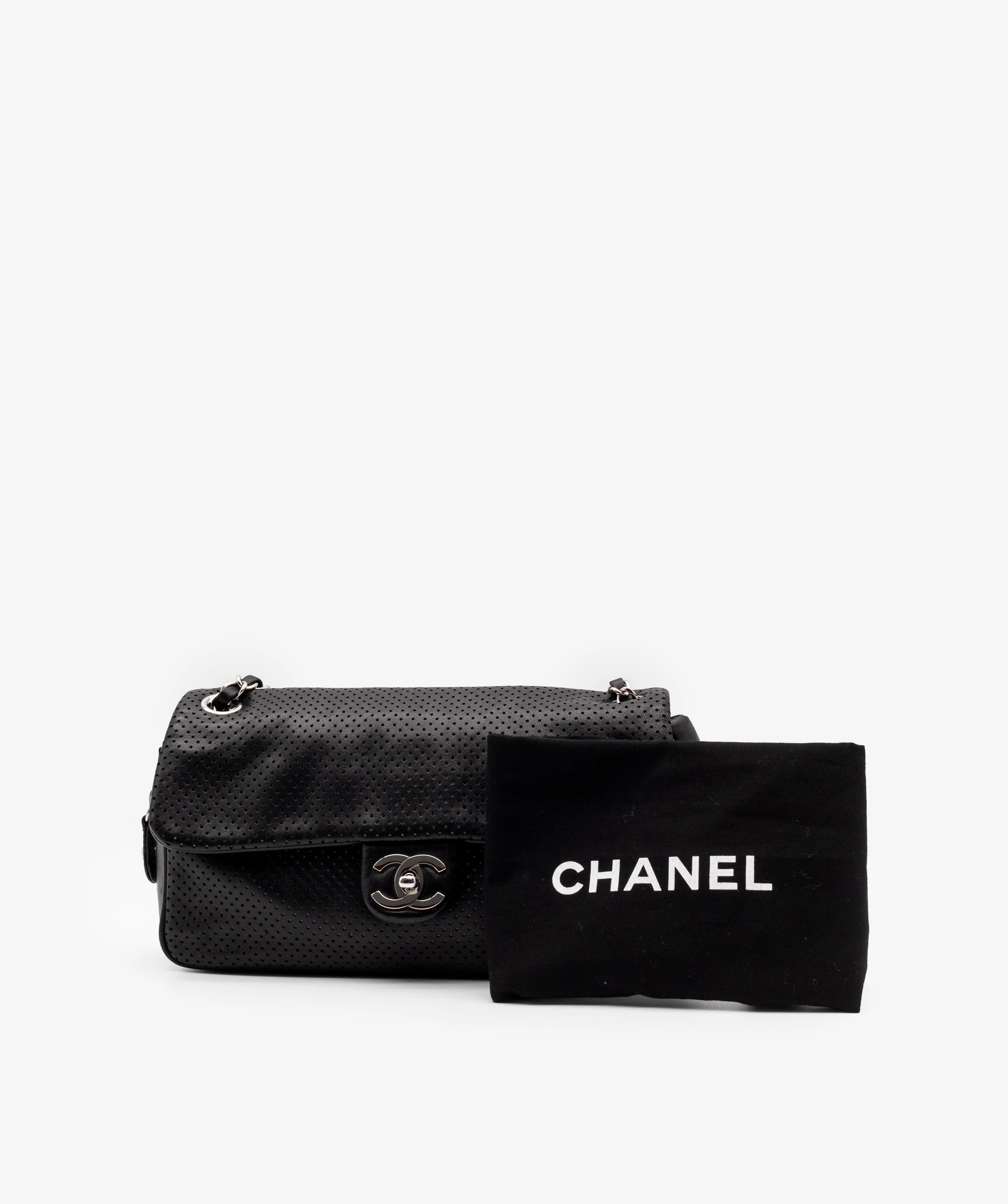 Chanel Chanel Black CC Perforated Baseball Spirit Flap Bag