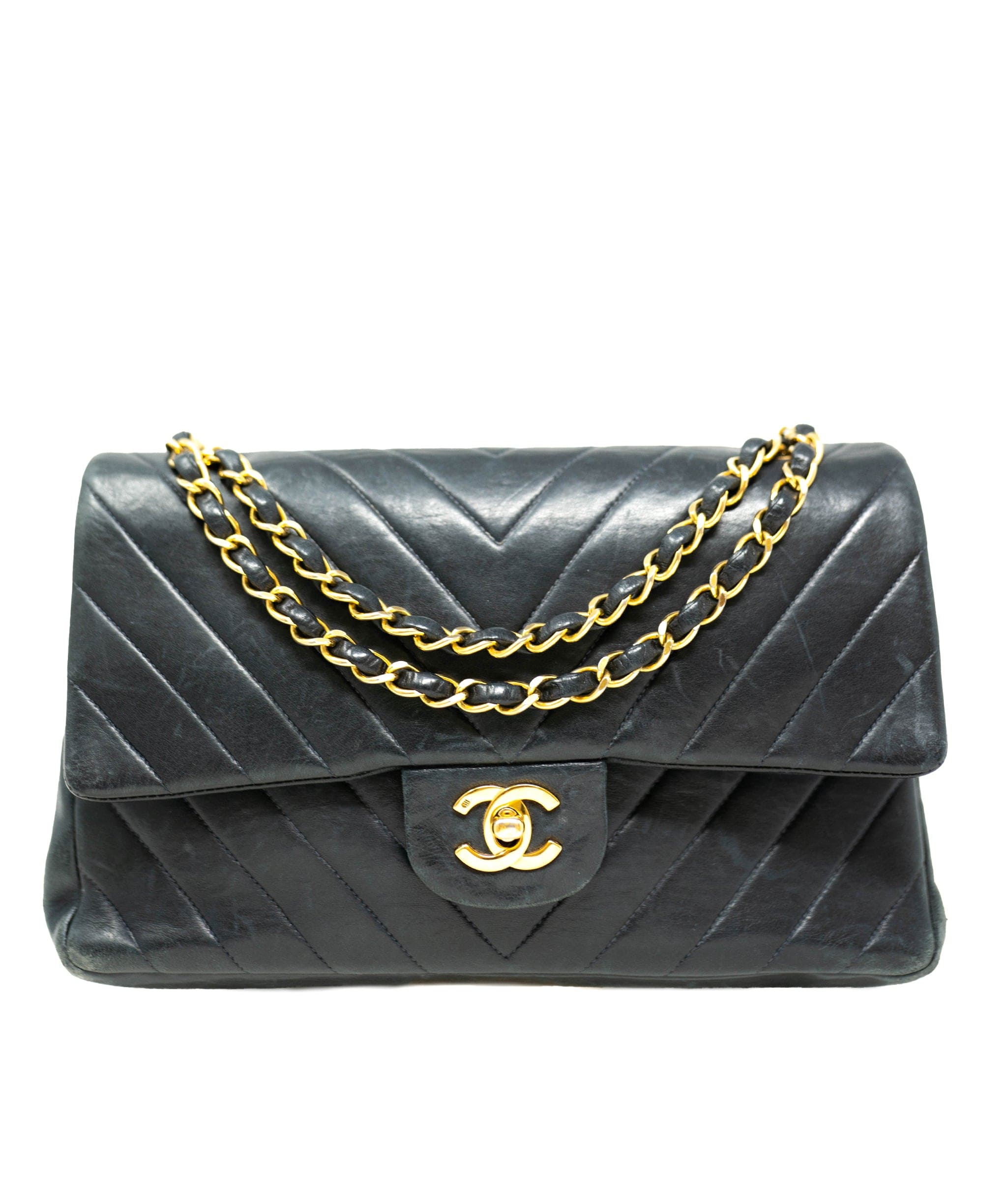 Chanel Chanel Black Lambskin Chevron Double Classic Flap Bag GHW - AGL1823