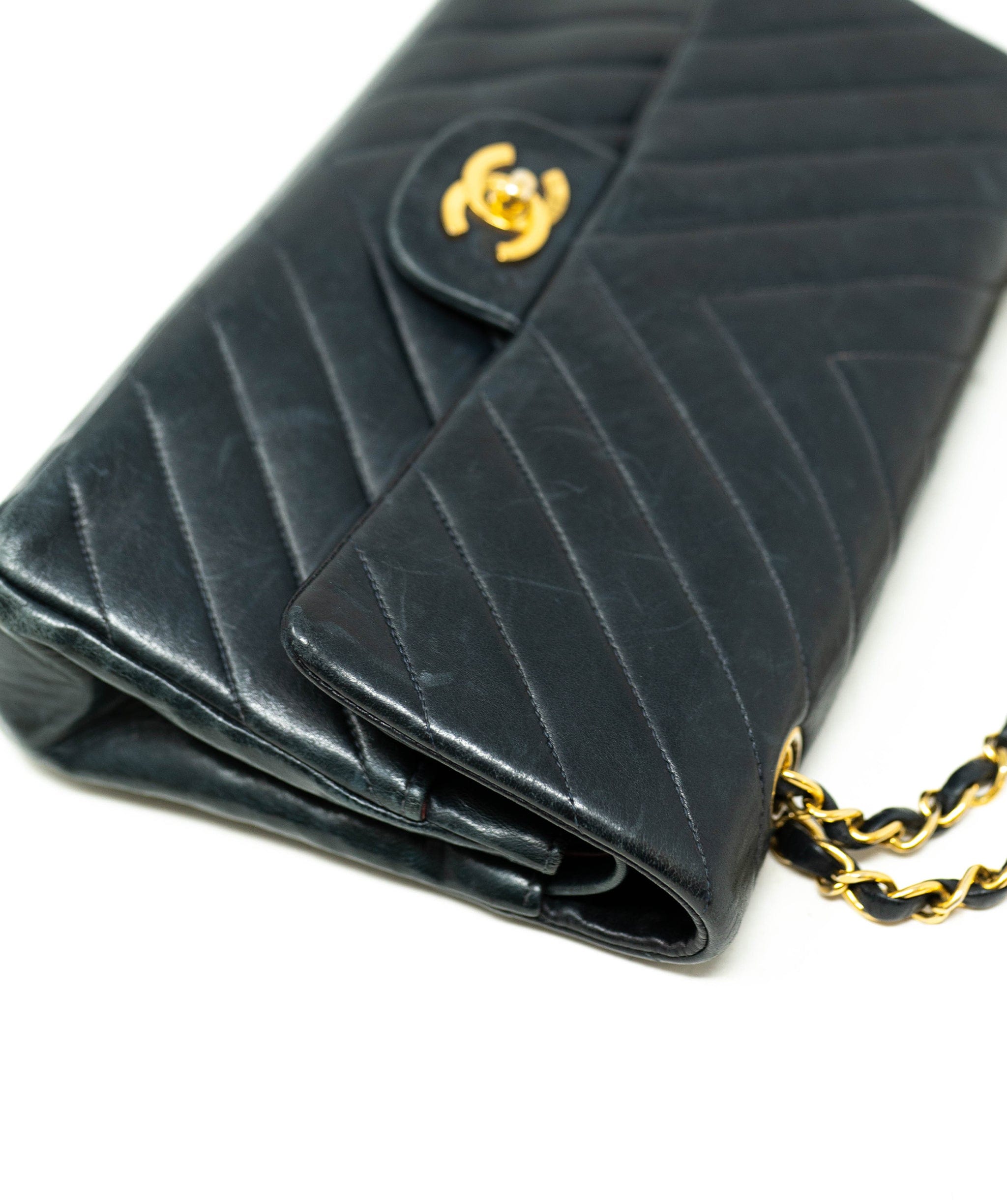 Chanel Chanel Black Lambskin Chevron Double Classic Flap Bag GHW - AGL1823