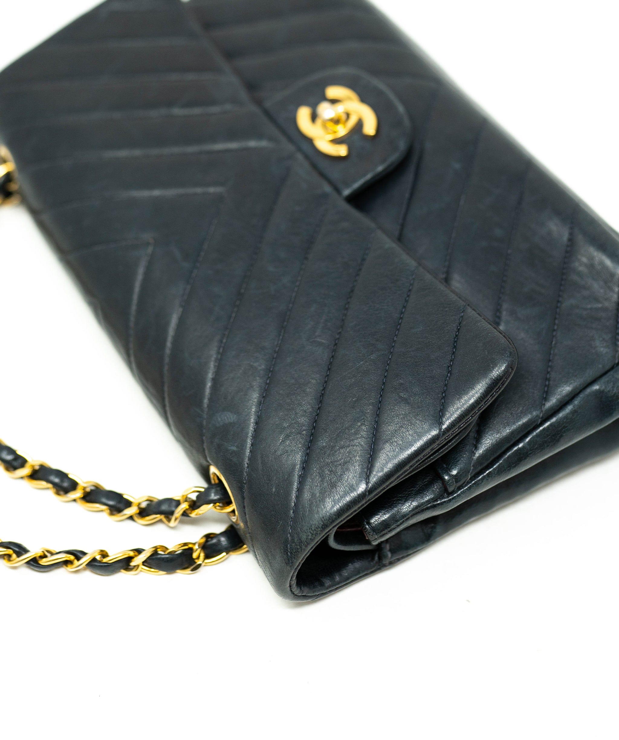 Chanel Chanel Black Lambskin Chevron Double Classic Flap Bag GHW - AGL1823