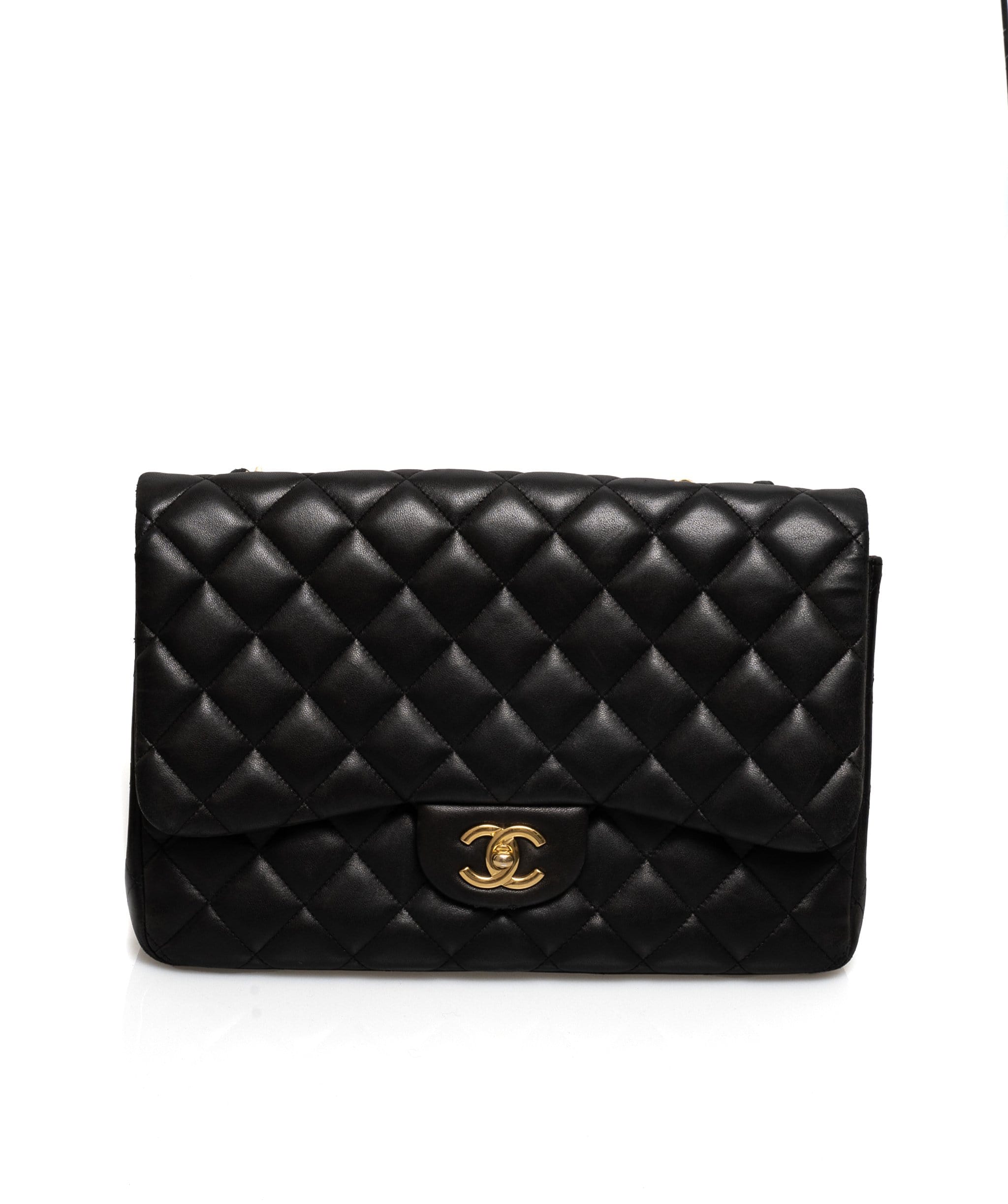 Chanel Chanel Black Lambskin Leather Jumbo Single Flap Bag - AGL1048