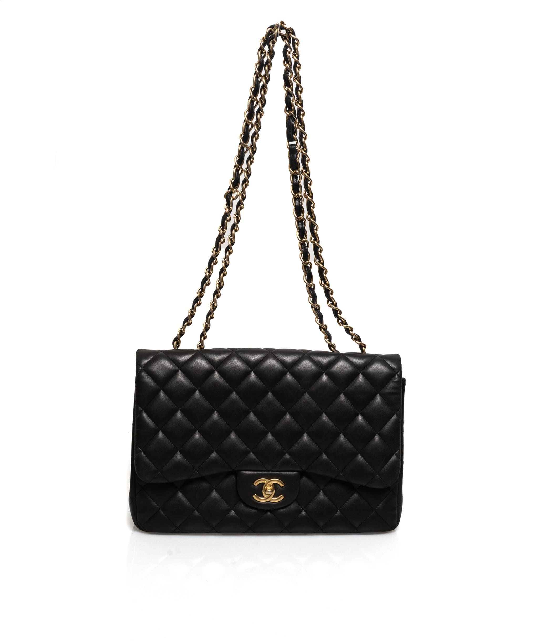 Chanel Chanel Black Lambskin Leather Jumbo Single Flap Bag - AGL1048