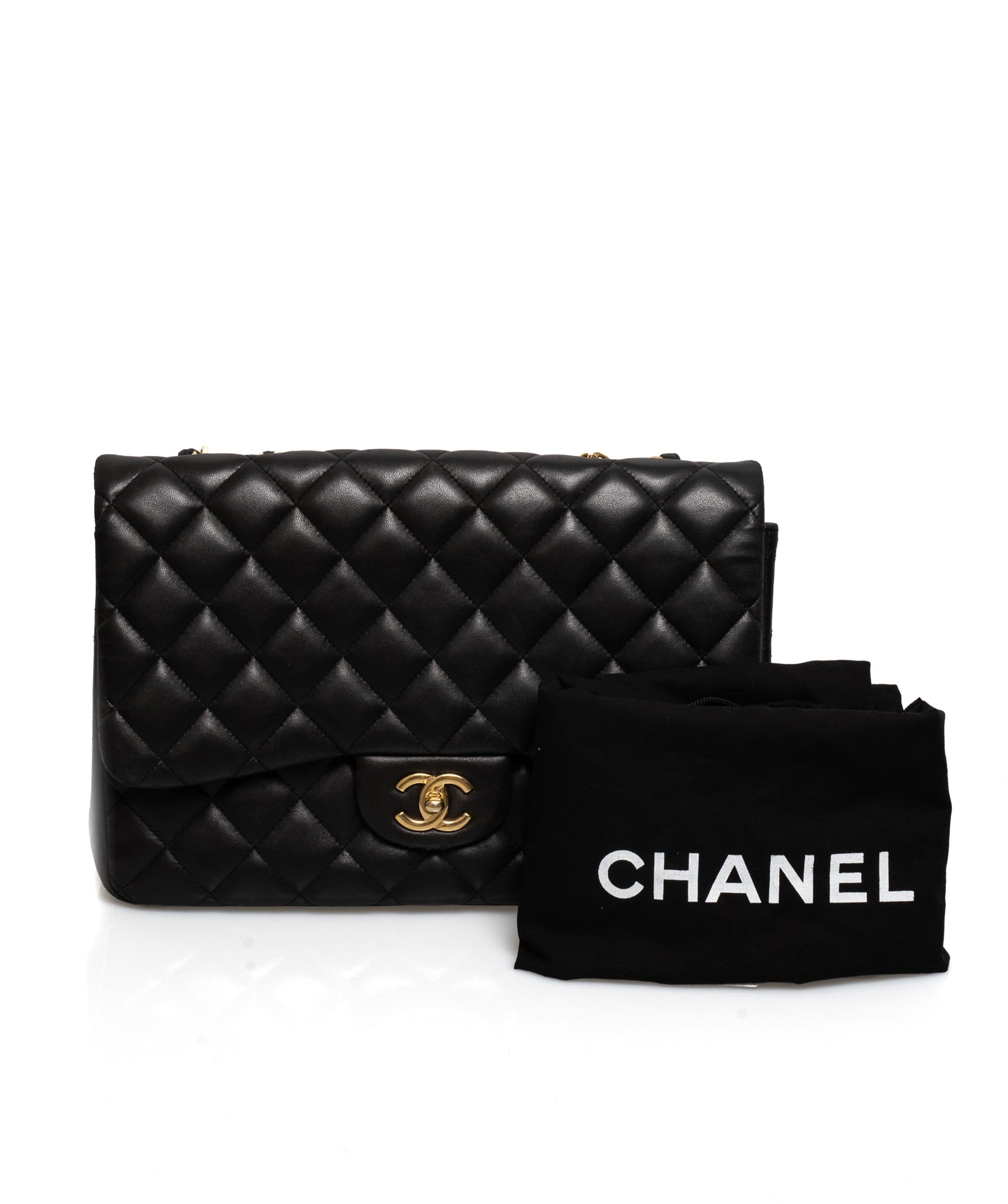 Chanel Chanel Black Lambskin Leather Jumbo Single Flap Bag - AGL1048