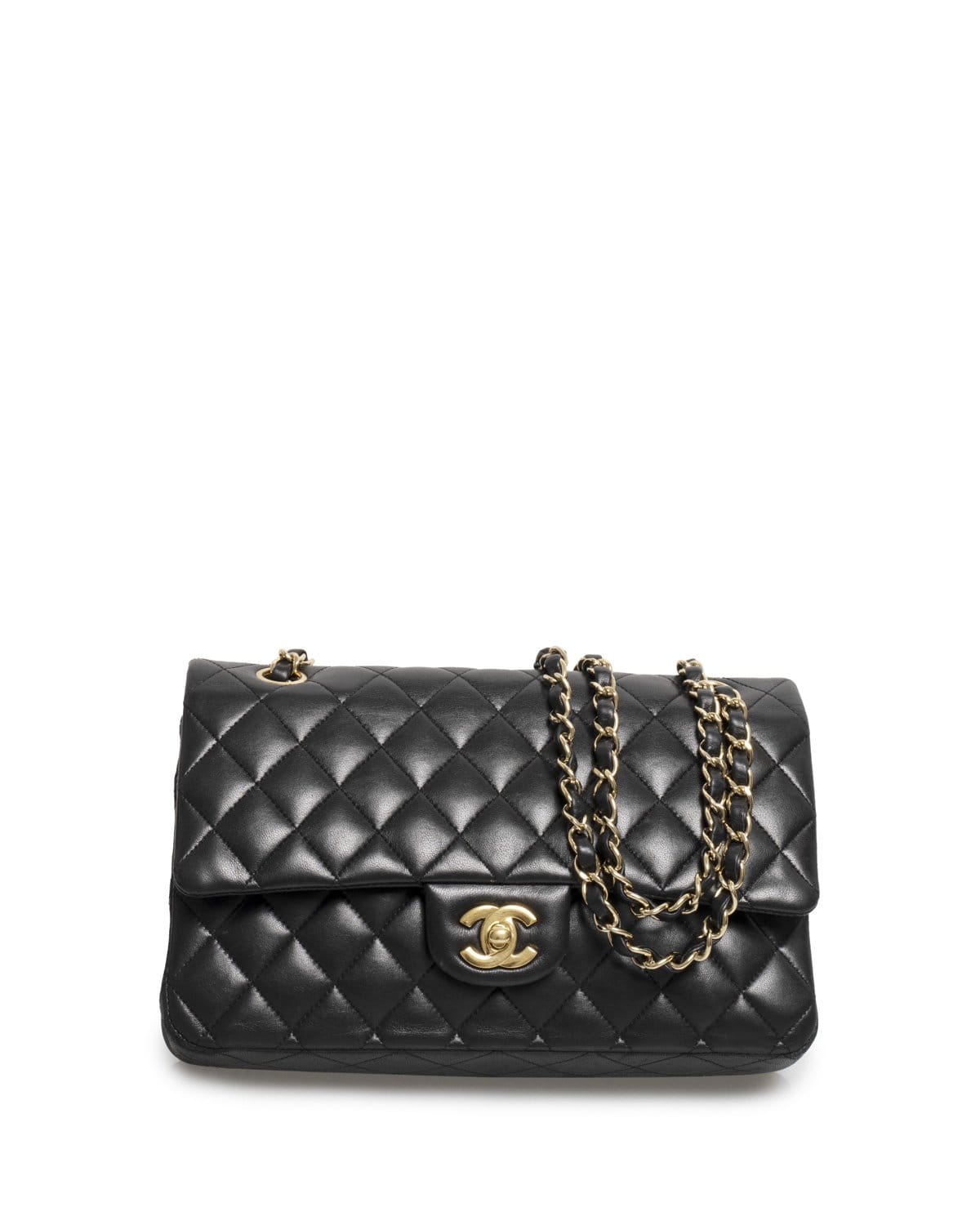 Chanel Chanel Black Lambskin Leather Medium Classic Double Flap Bag - AGL1442