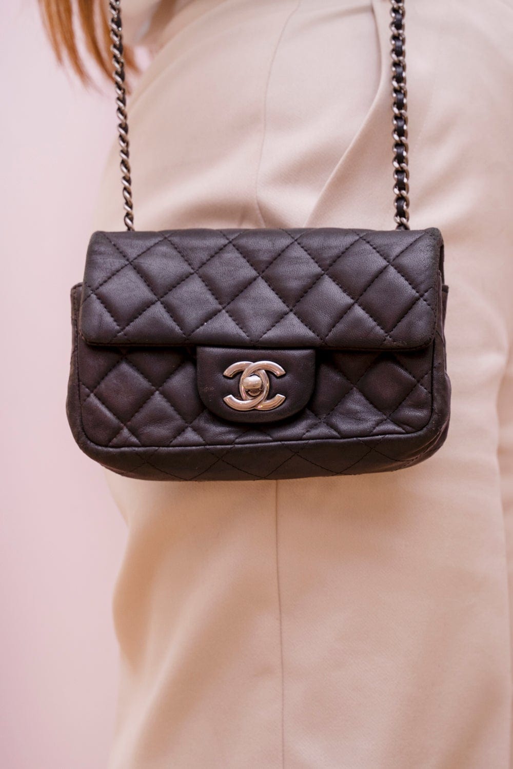 Chanel Chanel Black Lambskin Mini Classic Flap Bag  - AGL1610