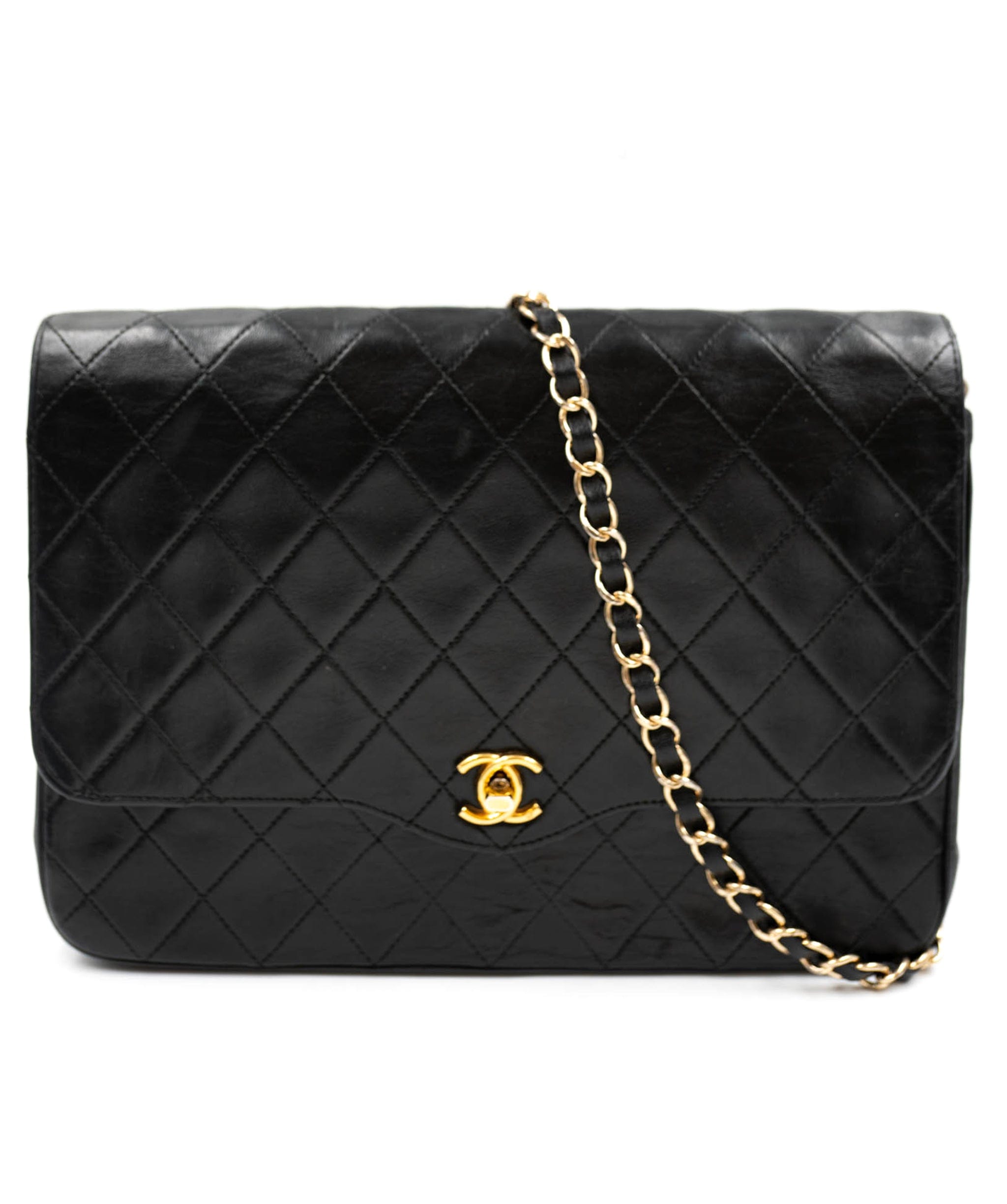 Chanel Chanel Black Lambskin Turnlock Single Flap Bag - AGL1996