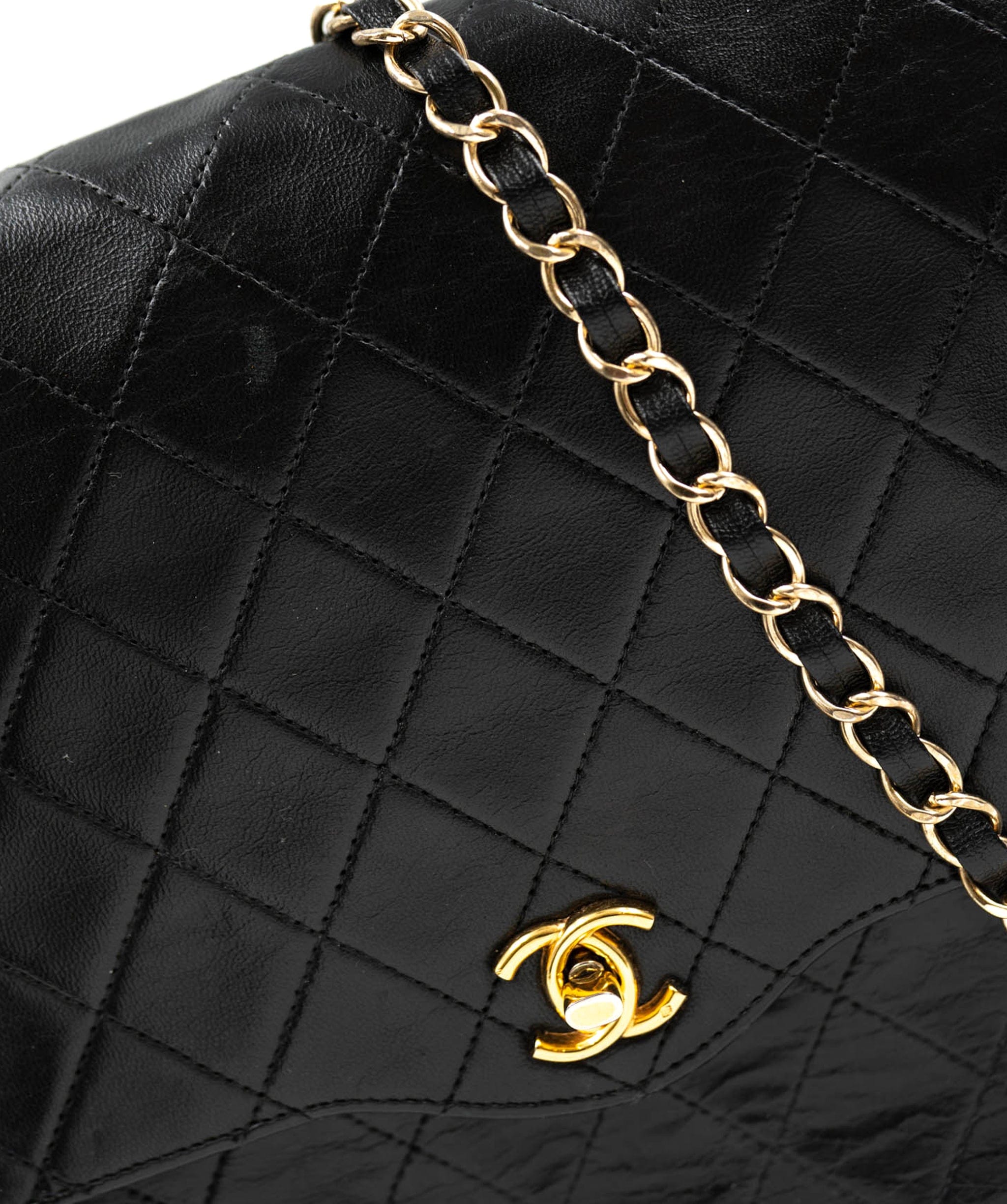 Chanel Chanel Black Lambskin Turnlock Single Flap Bag - AGL1996