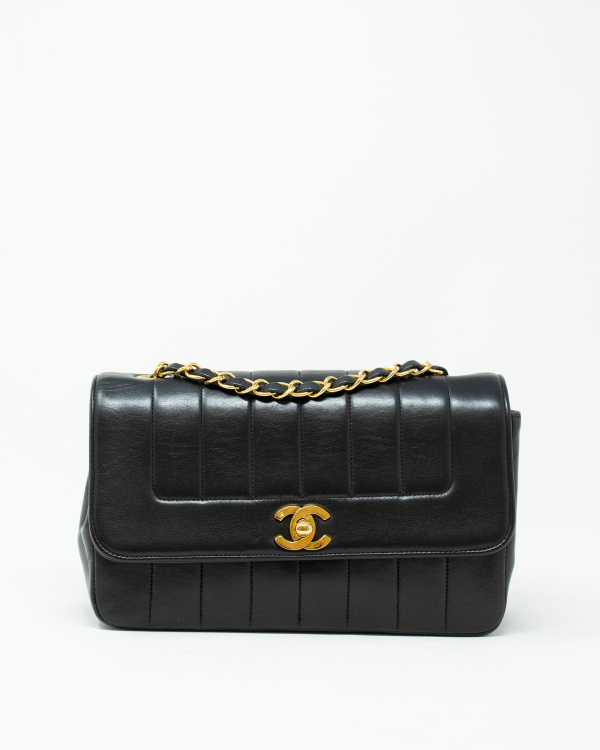 Chanel Chanel Black Lambskin Vertical Quilted Single Flap Bag - ASL2174