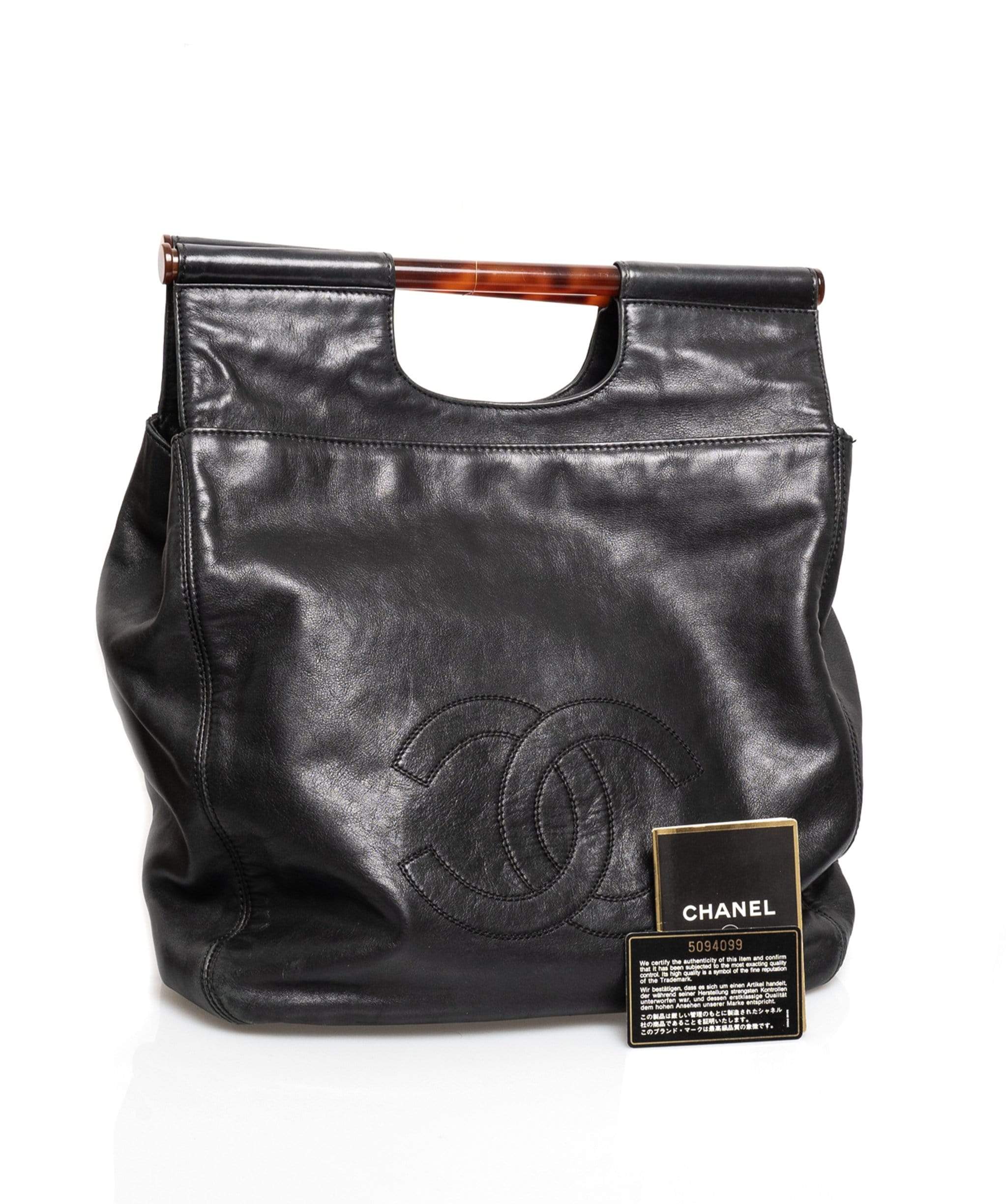 Chanel Chanel Black Leather CC Tortoishelle Top Handle Bag - AGL1332