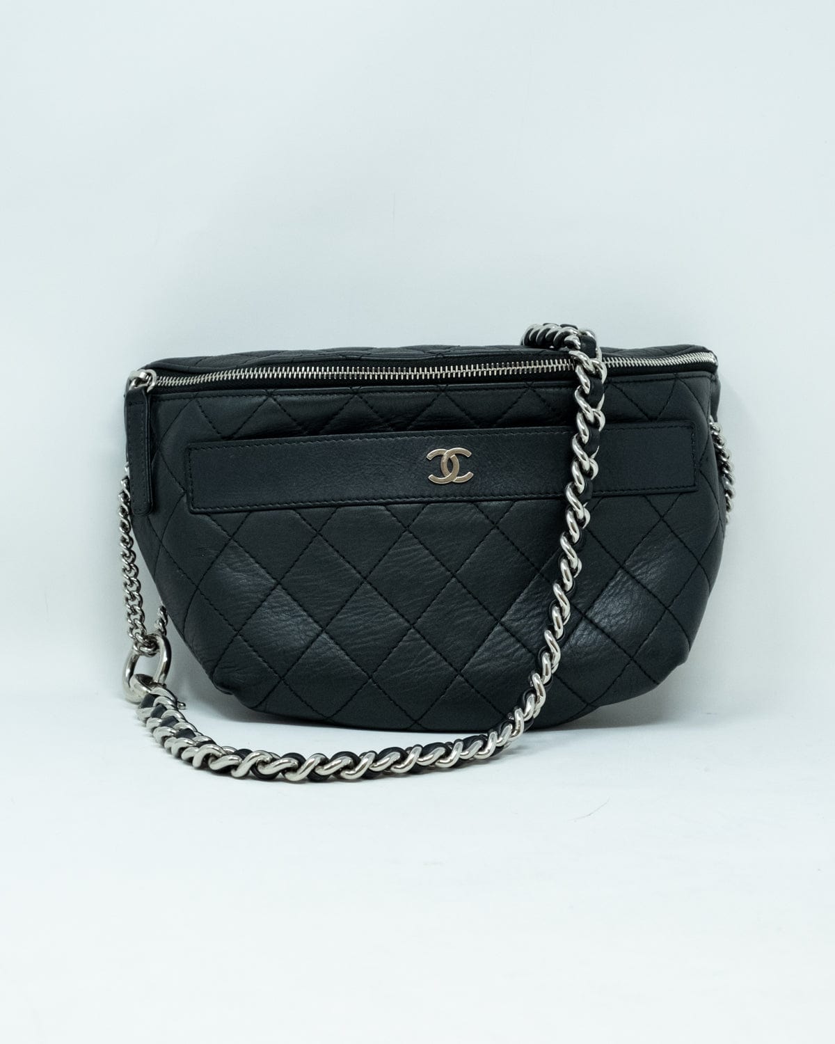 Chanel Chanel Black Leather Quilted Belt Waist Bag PHW - AGL1755