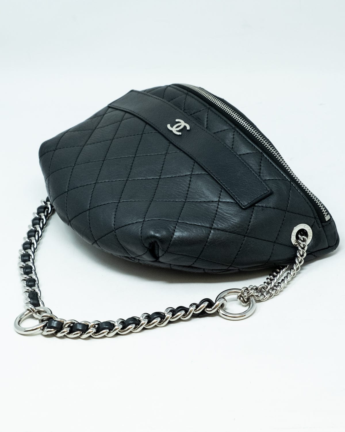 Chanel Chanel Black Leather Quilted Belt Waist Bag PHW - AGL1755