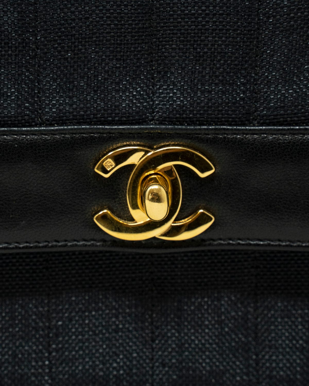 Chanel Chanel Black Linen & Leather Single Flap Bag - ASL2182