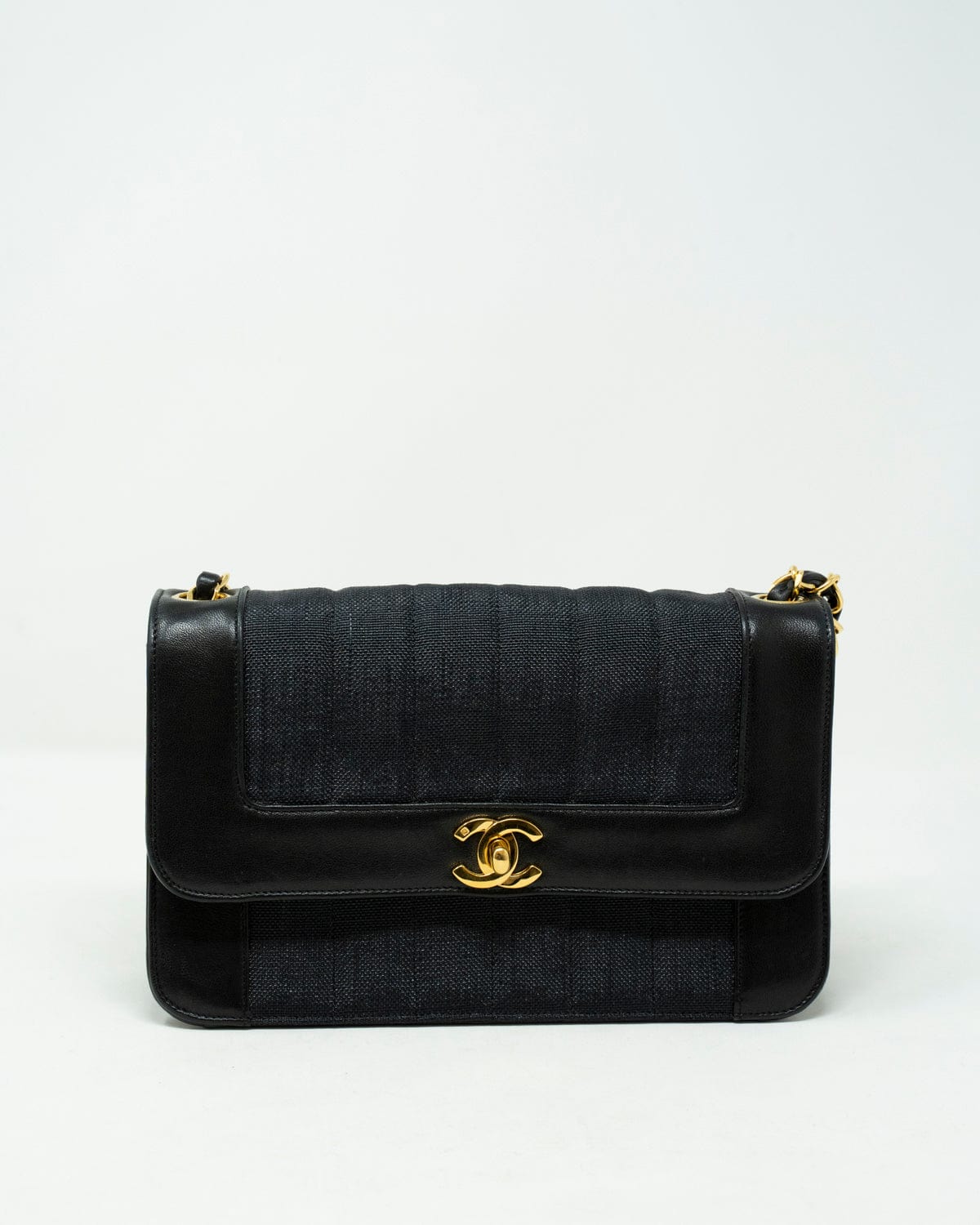 Chanel Chanel Black Linen & Leather Single Flap Bag - ASL2182