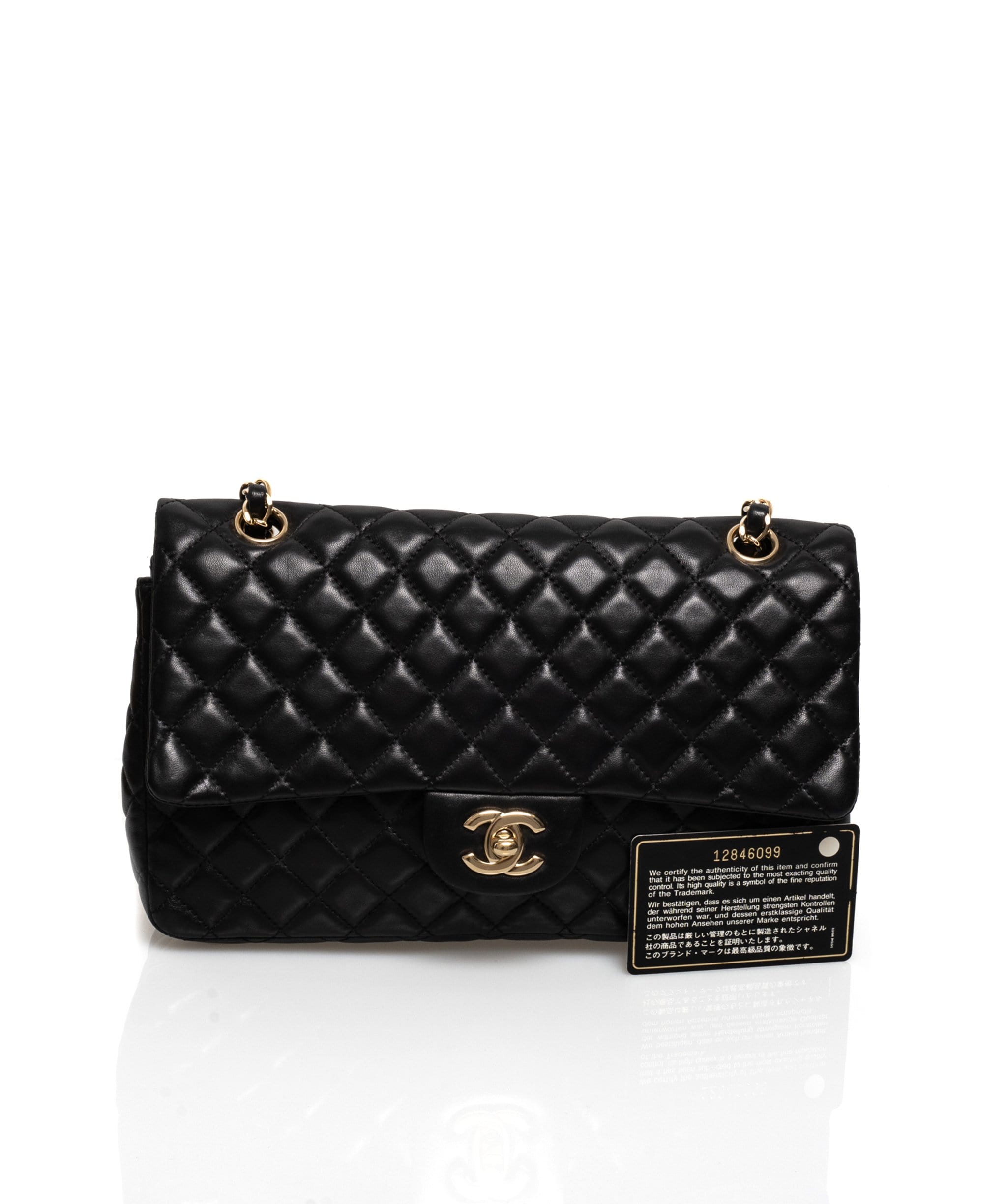 Chanel Chanel Black  Micro Quilted Lambskin 10" Medium Classic Flap GHW