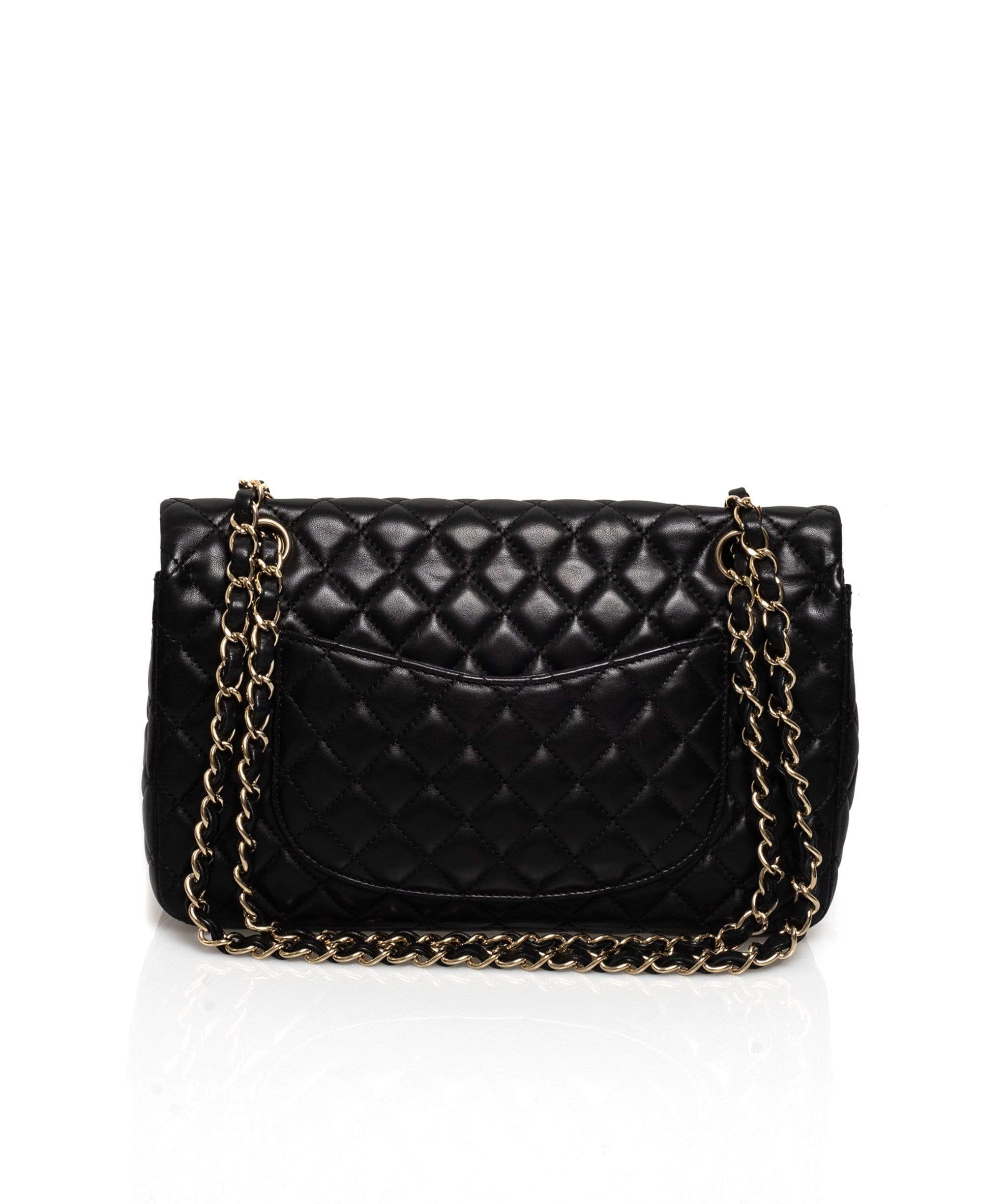 Chanel Chanel Black  Micro Quilted Lambskin 10" Medium Classic Flap GHW