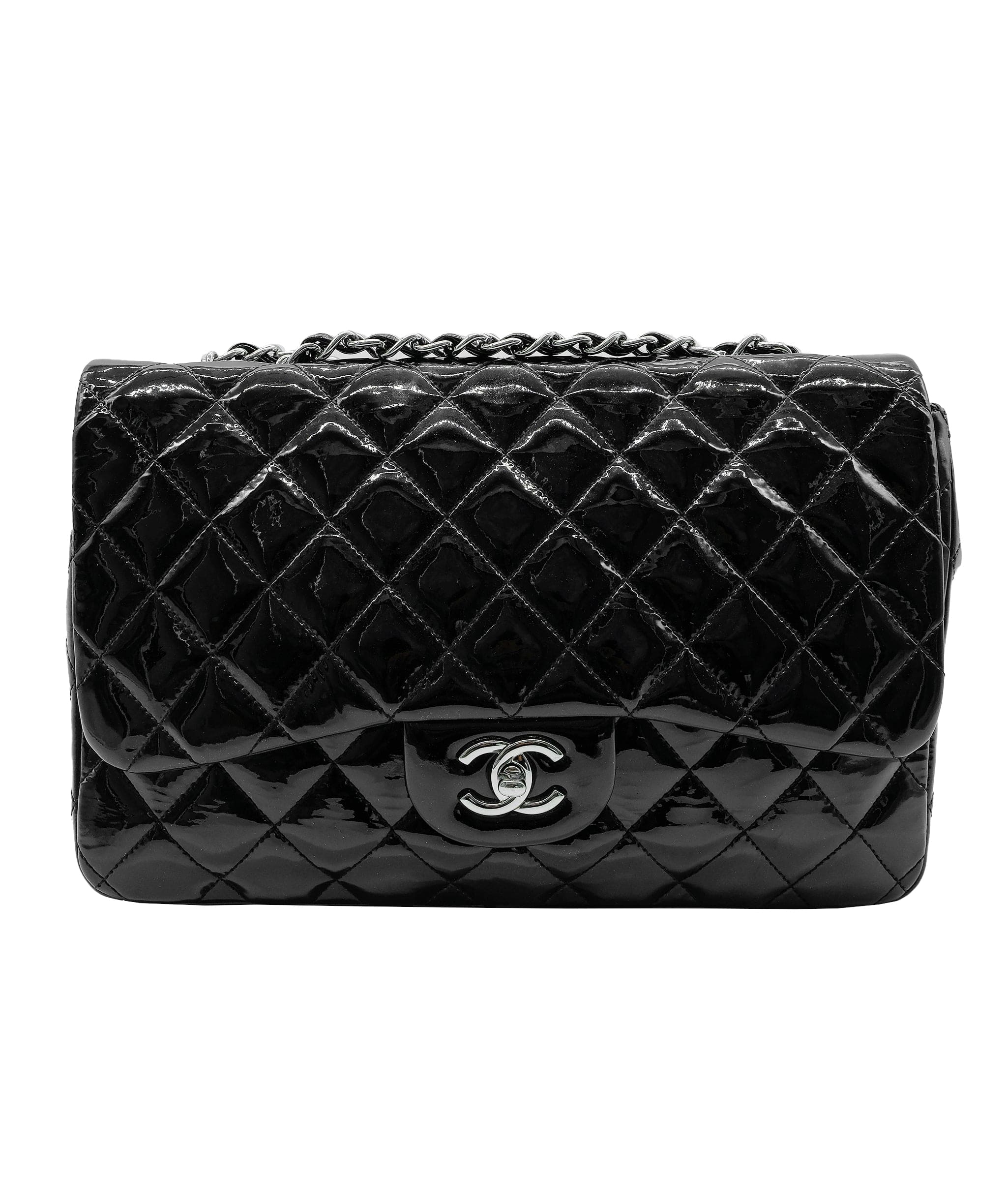 Chanel Chanel Black Patent Jumbo Classic Flap REC1248