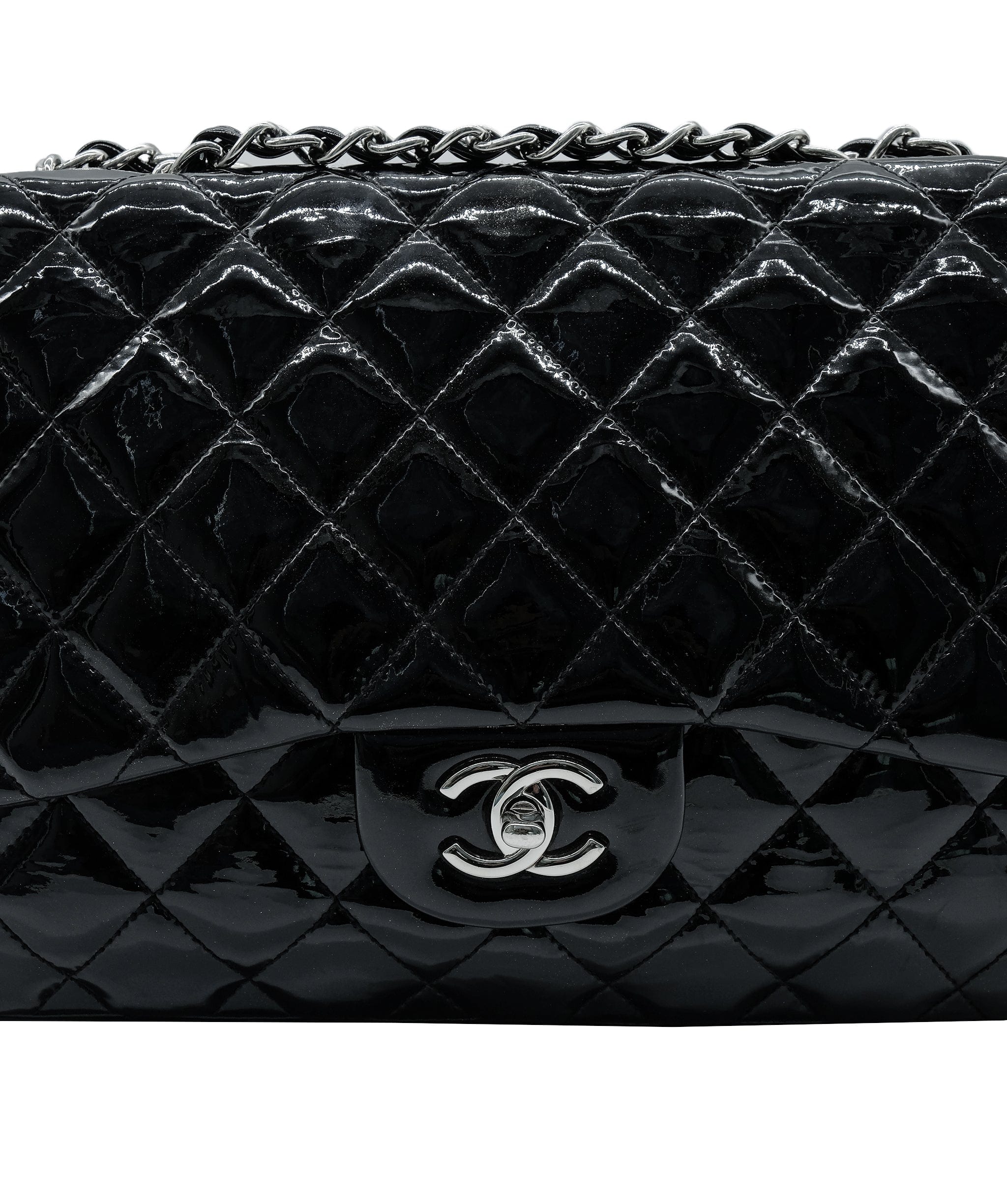 Chanel Chanel Black Patent Jumbo Classic Flap REC1248