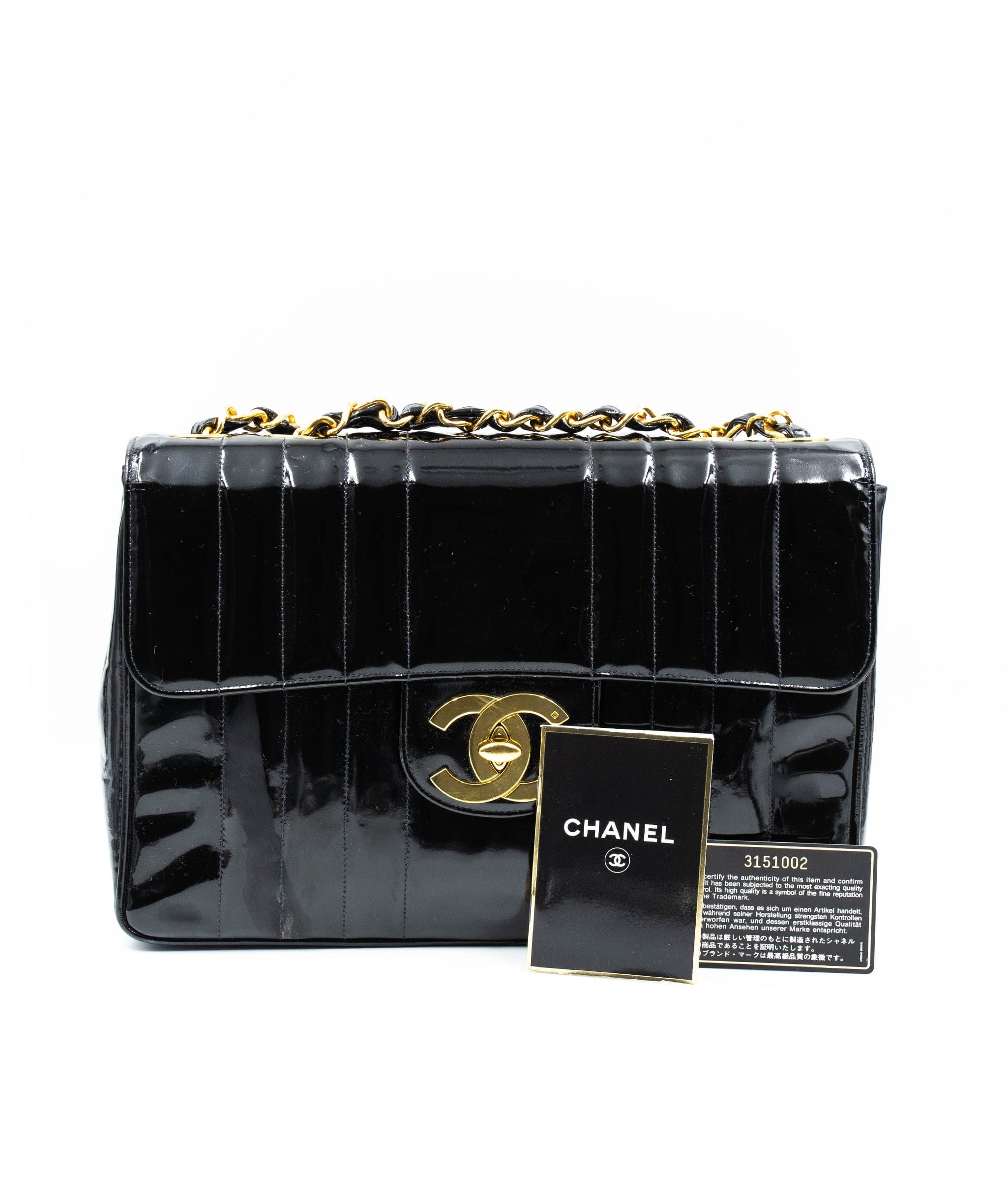 Chanel Chanel Black Patent Mademoiselle Jumbo bag with Gold Hardware - AGL2168