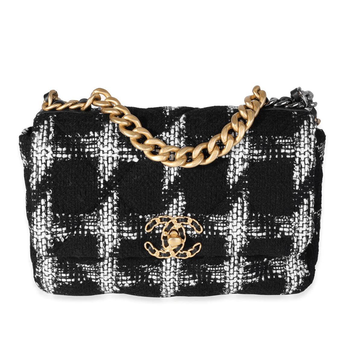 Chanel Chanel Black & White Tweed Quilted Medium Chanel 19 Flap 118562