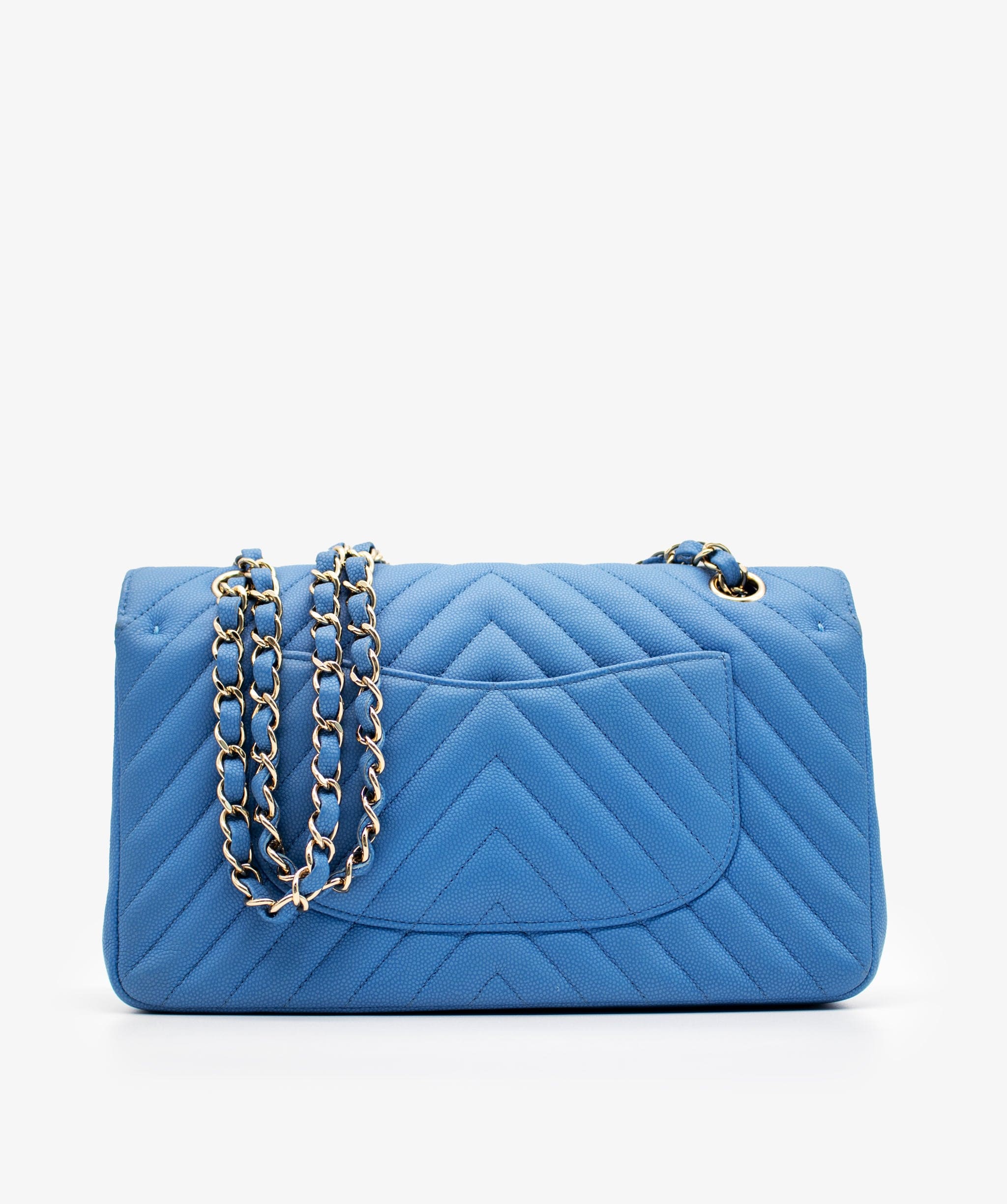 Chanel Chanel Blue Chevron Medium Double Flap with GHW- ASL3929