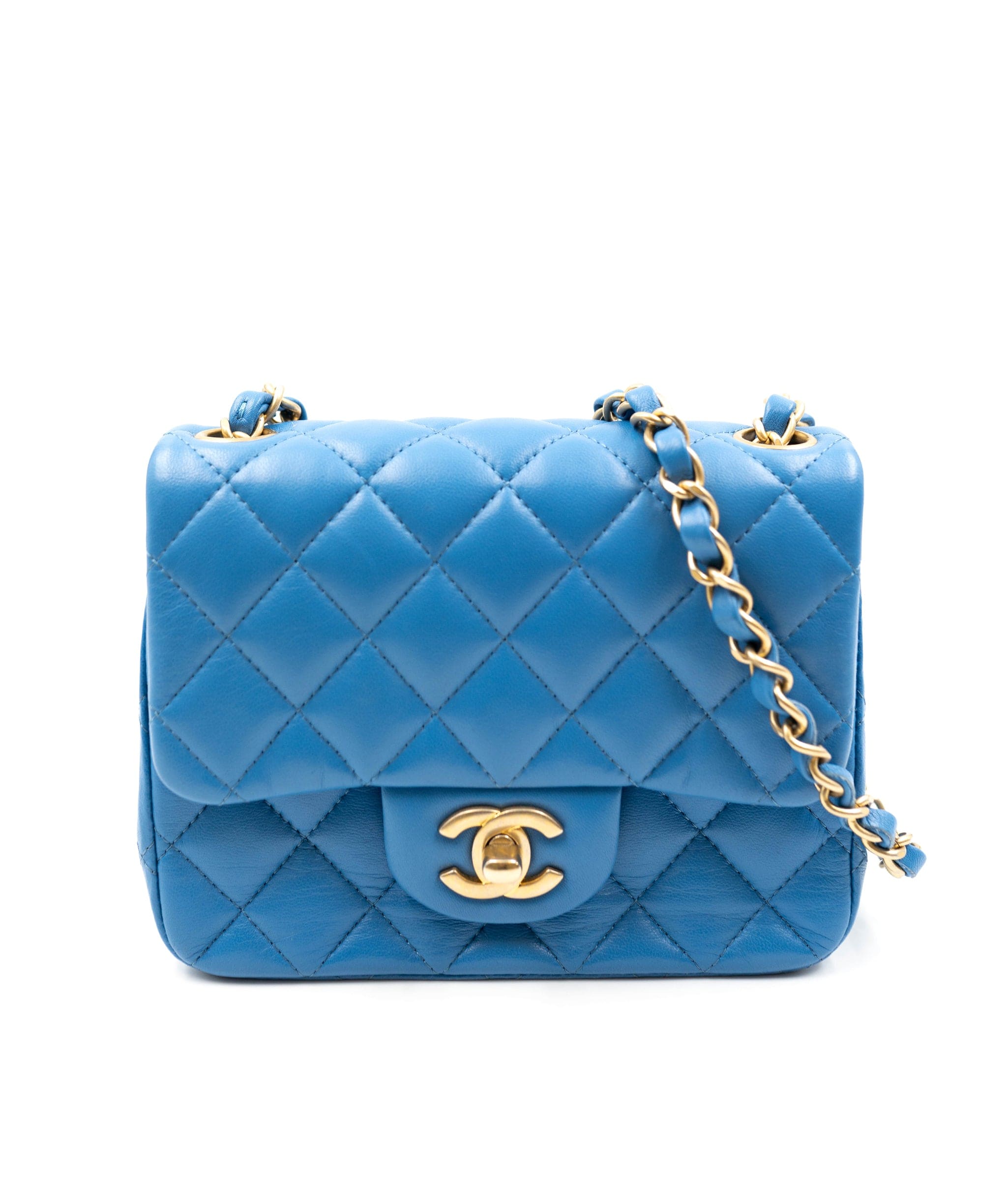 Chanel Chanel Blue Lambskin Mini Square Classic Flap Bag GHW AGC1350