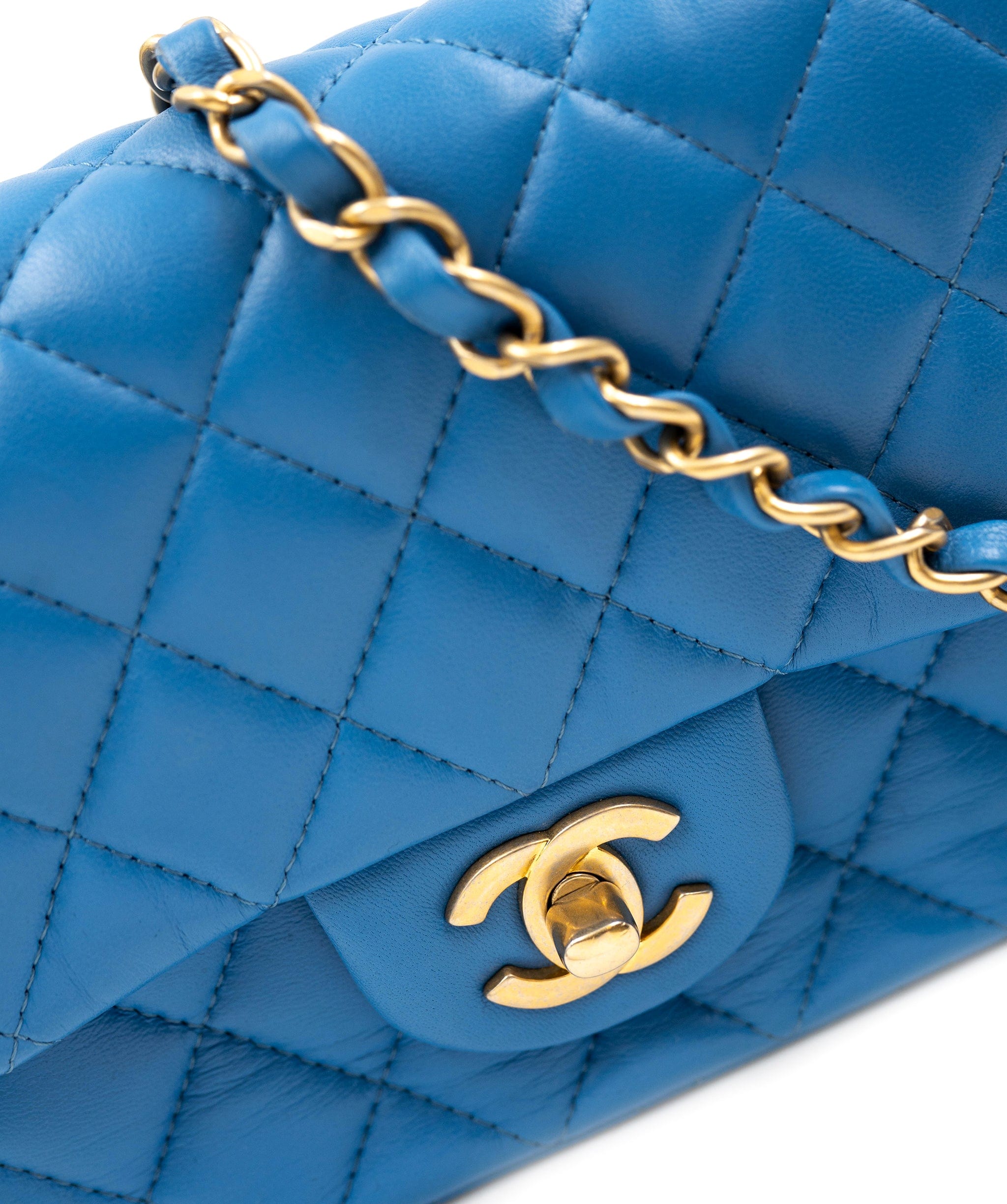 Chanel Chanel Blue Lambskin Mini Square Classic Flap Bag GHW AGC1350