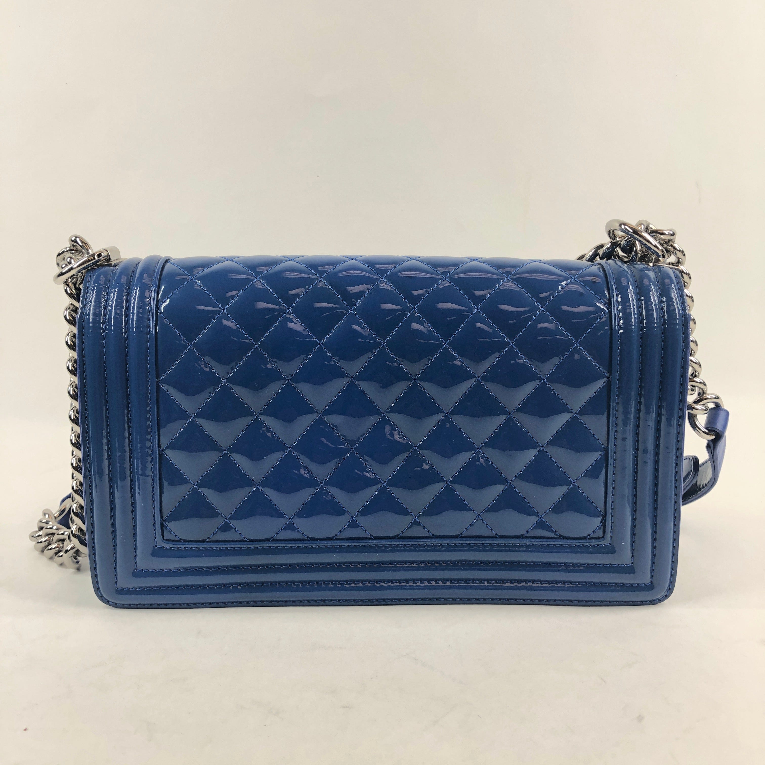 Chanel Chanel Blue Quilted Patent Leather Plexiglass Medium Boy Bag PXL1254