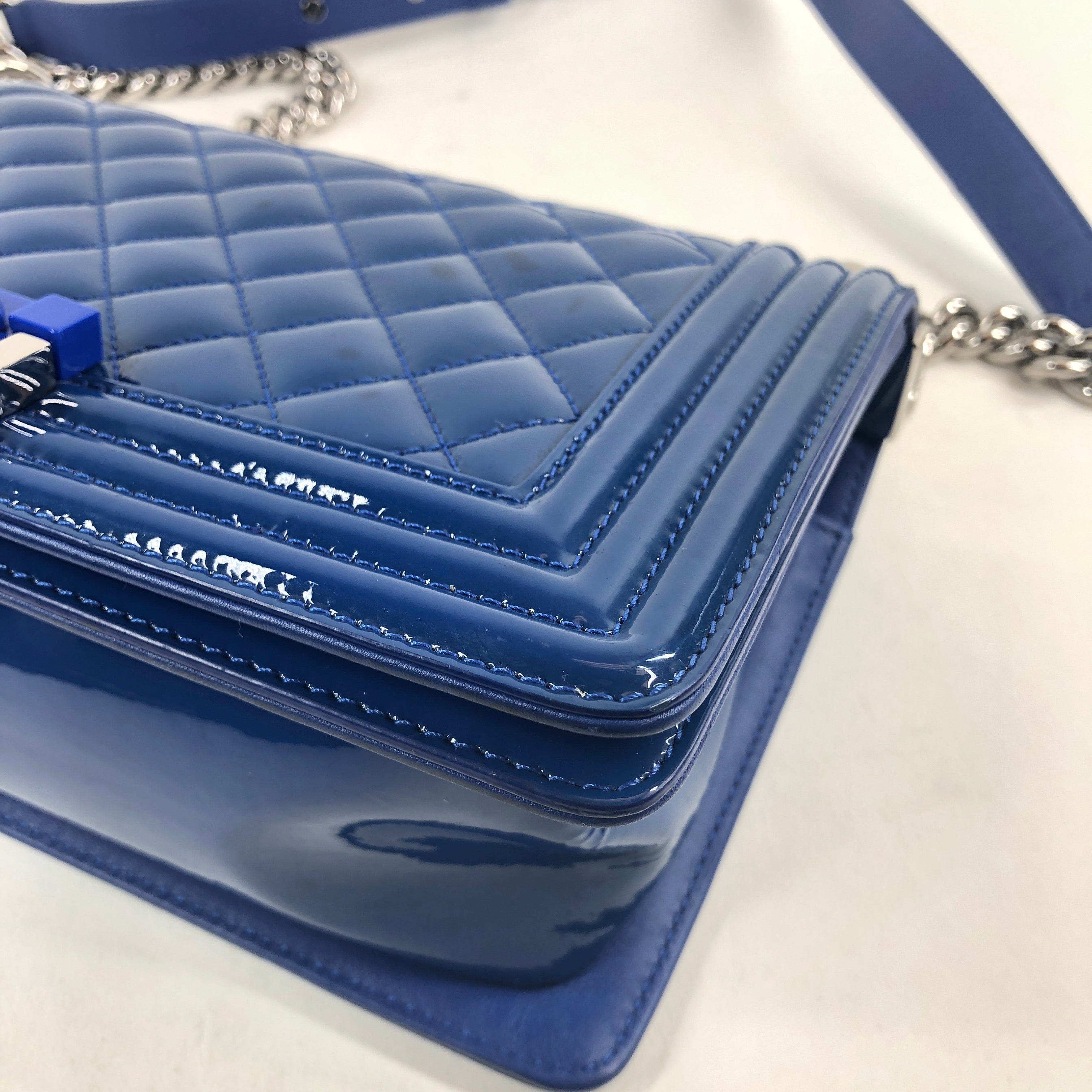 Chanel Chanel Blue Quilted Patent Leather Plexiglass Medium Boy Bag PXL1254