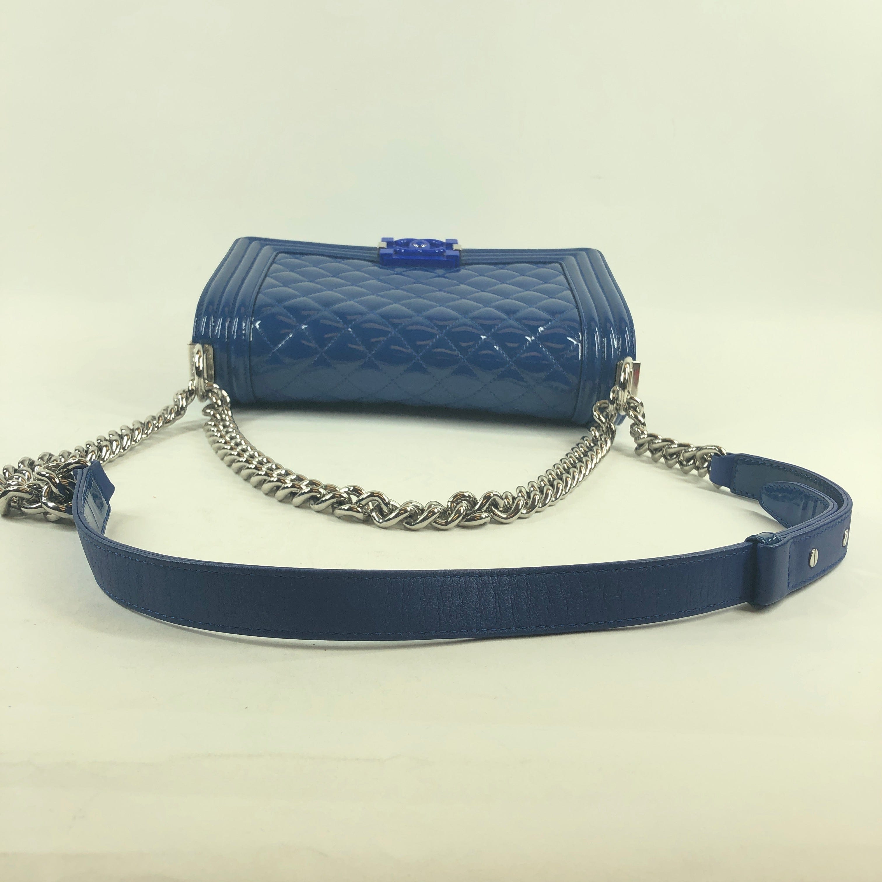 Chanel Chanel Blue Quilted Patent Leather Plexiglass Medium Boy Bag PXL1254