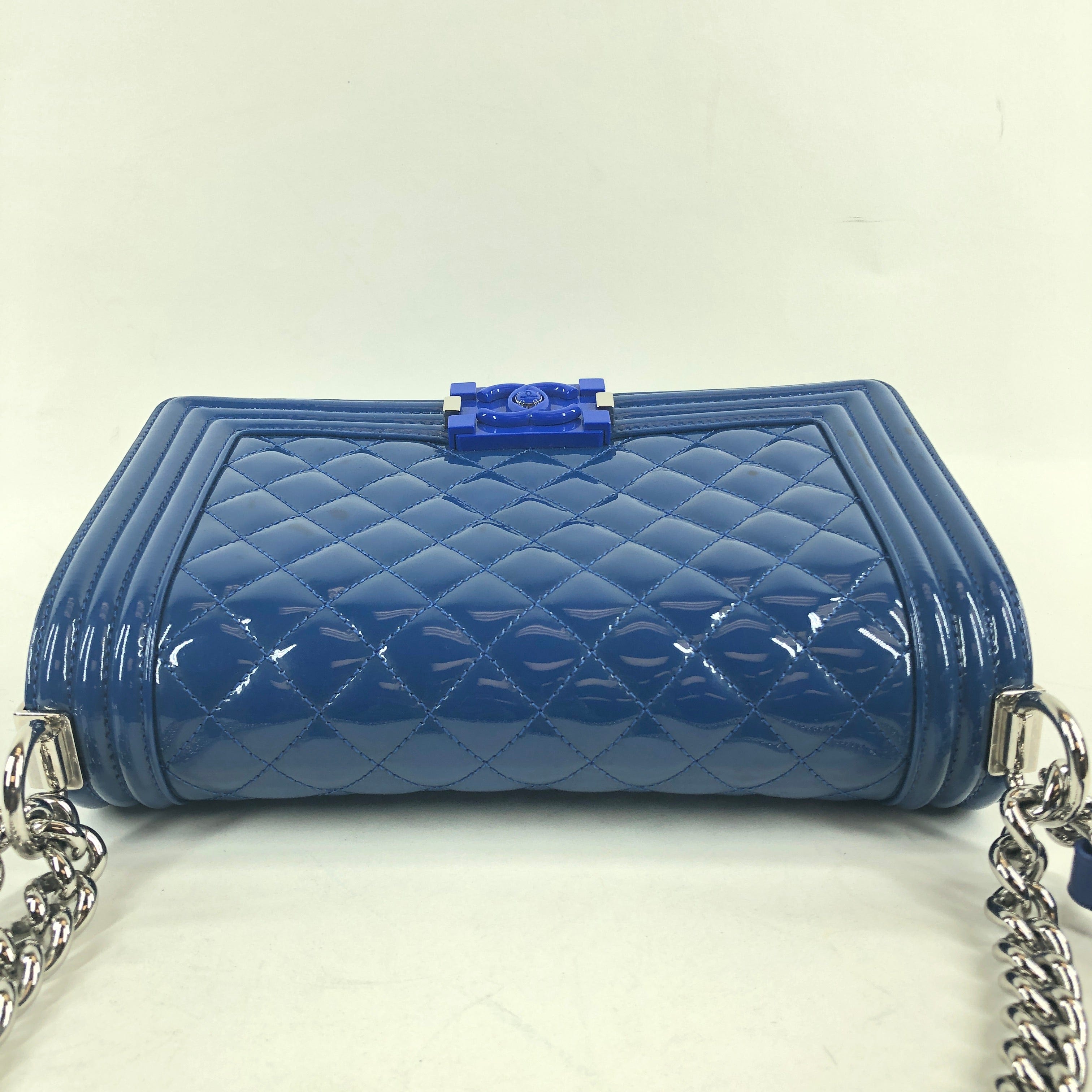 Chanel Chanel Blue Quilted Patent Leather Plexiglass Medium Boy Bag PXL1254