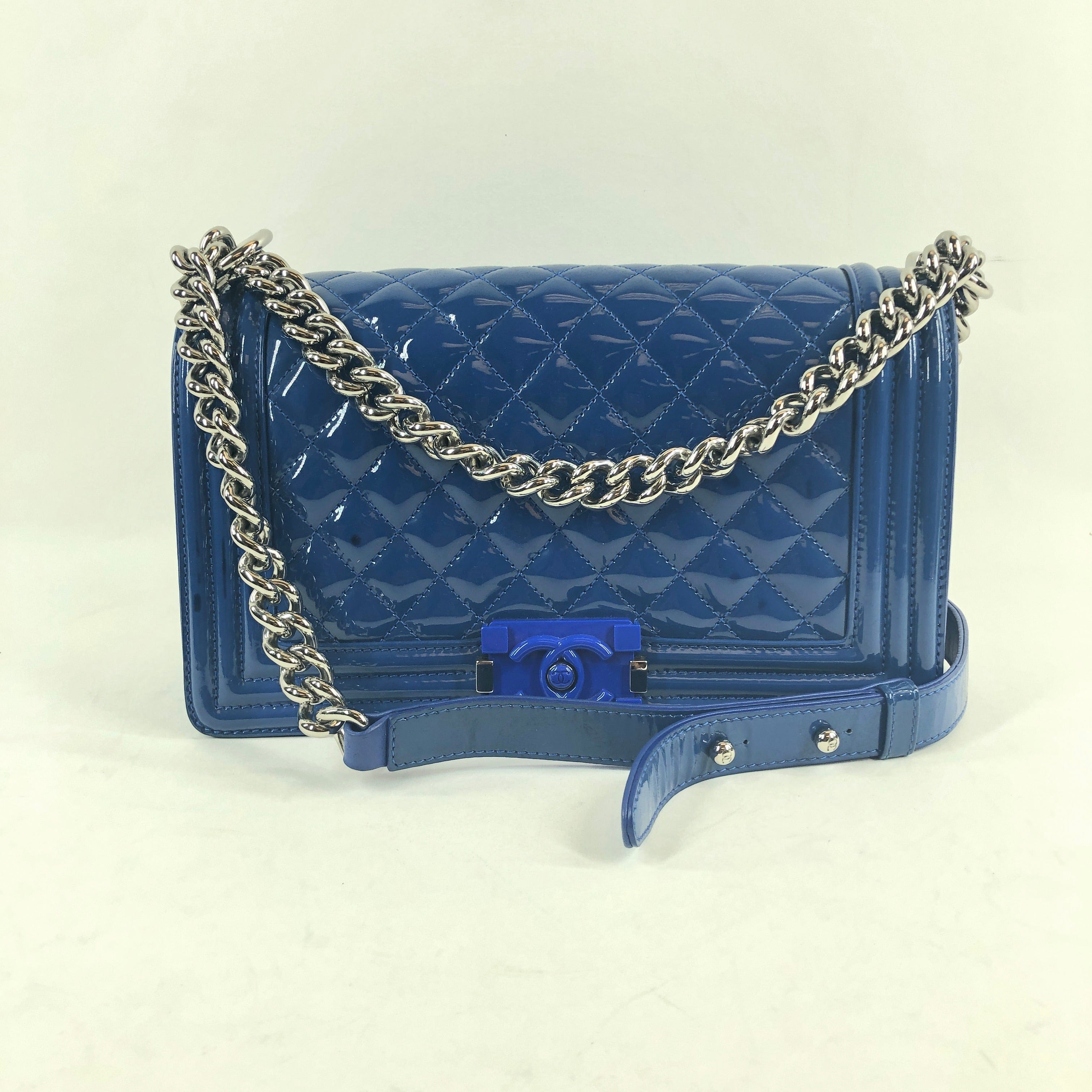 Chanel Chanel Blue Quilted Patent Leather Plexiglass Medium Boy Bag PXL1254