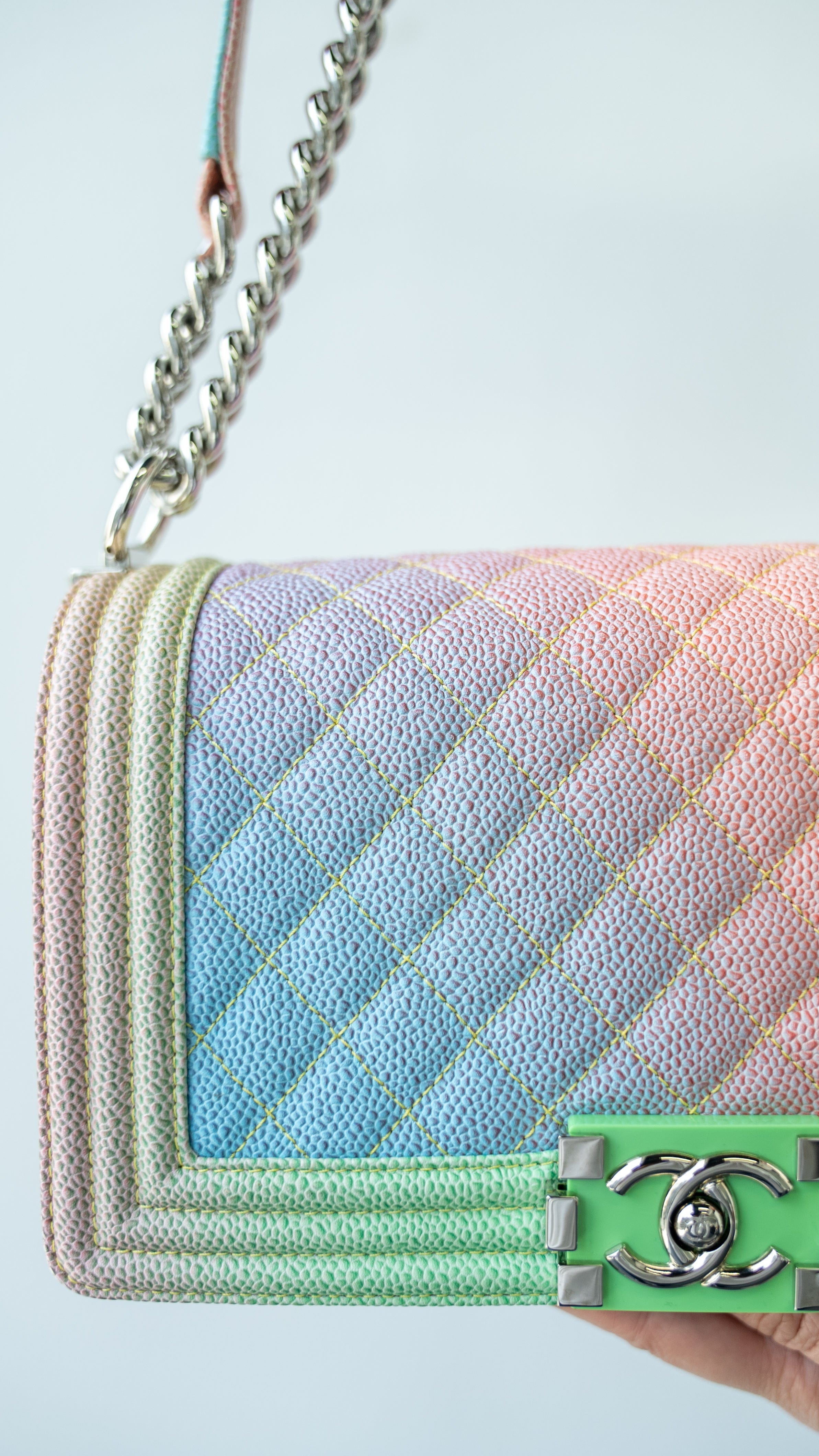 Chanel Chanel Boy Flap Bag Quilted Caviar Old Medium SHW - Rainbow SKC1001