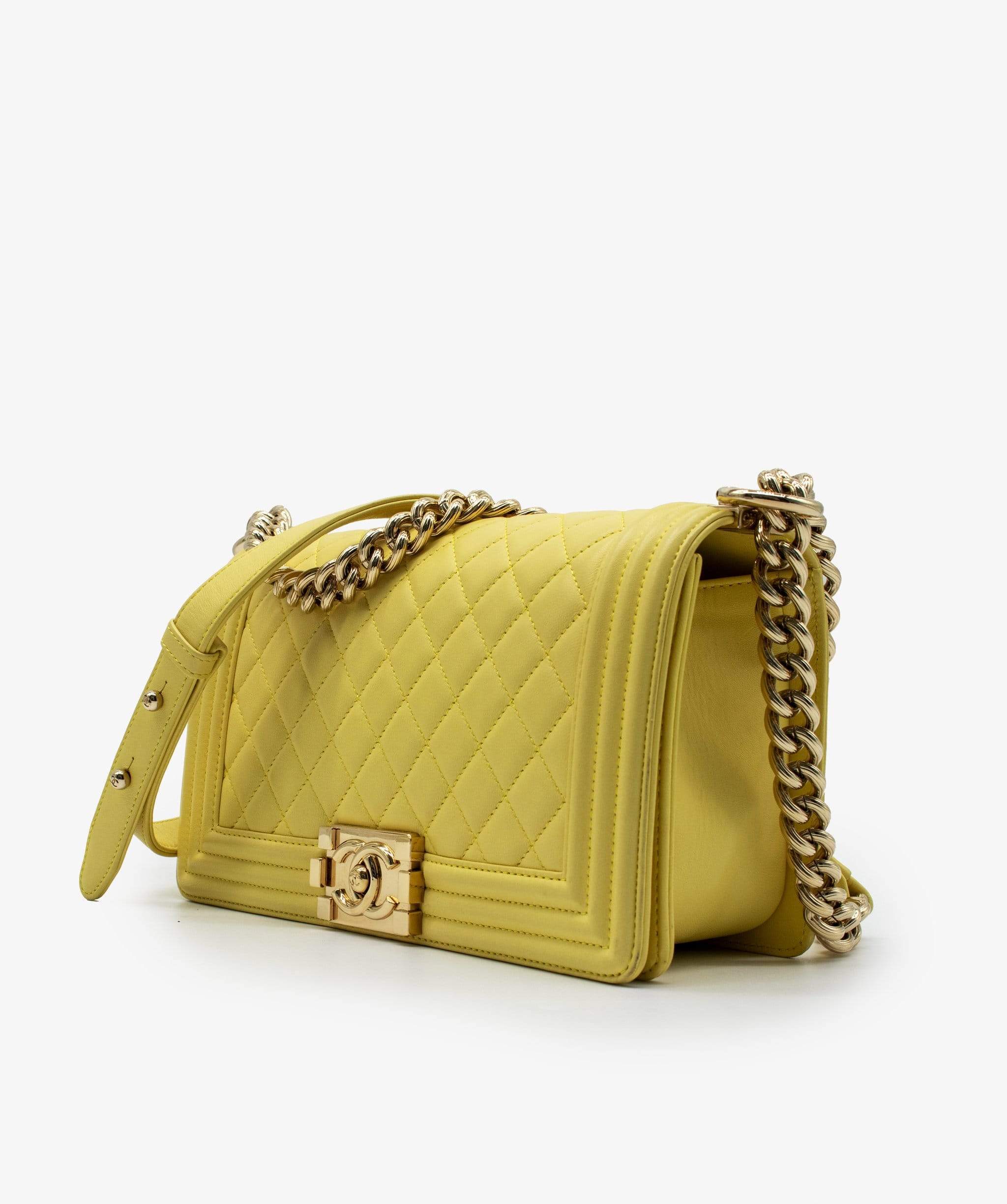 Chanel Chanel Boy Yellow Lambskin Medium