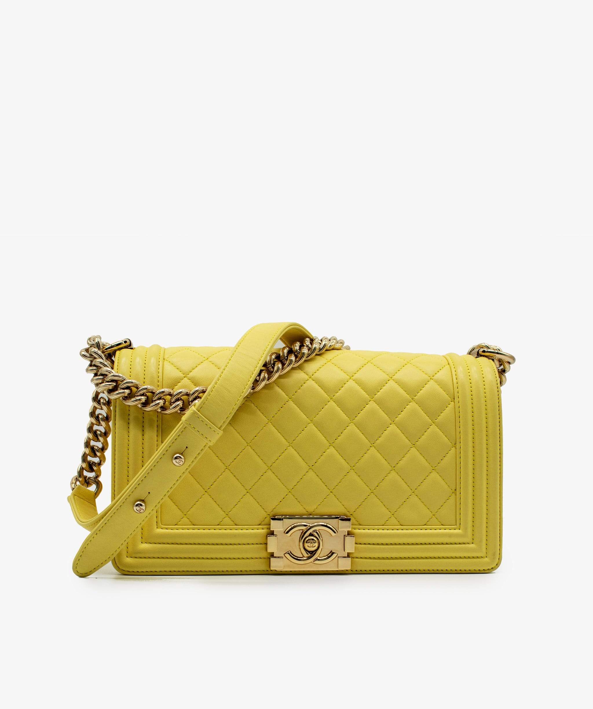 Chanel Chanel Boy Yellow Lambskin Medium