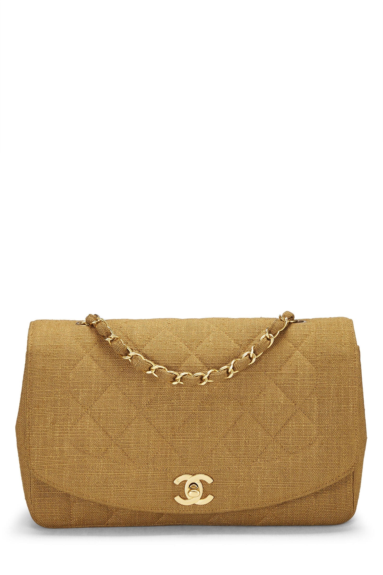 Chanel Chanel Brown Linen Diana Classic Flap Bag 10" Q6B0MW5R00000