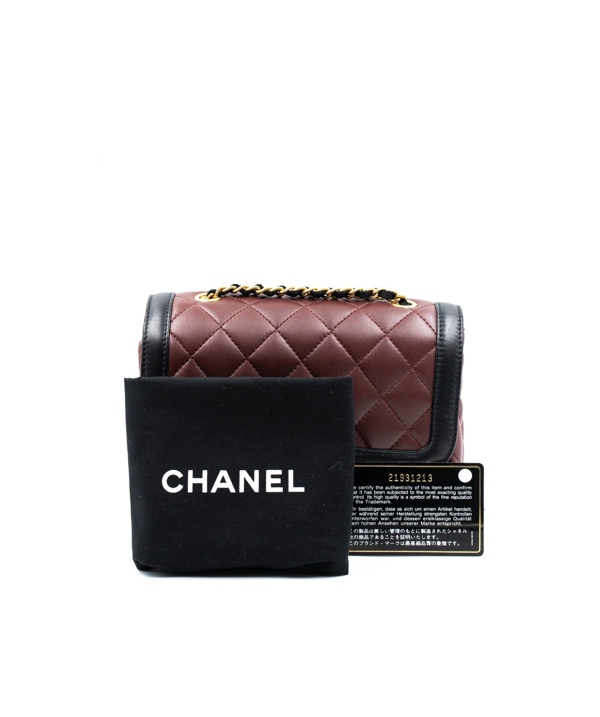 Chanel Chanel Burgundy & Black CC Mini Lambskin Leather Flap Bag  - AGL2052