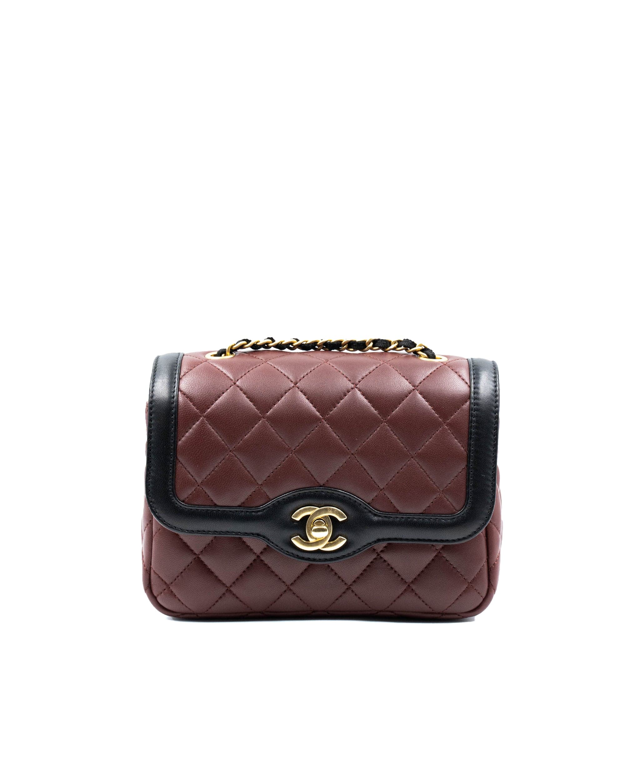 Chanel Chanel Burgundy & Black CC Mini Lambskin Leather Flap Bag  - AGL2052