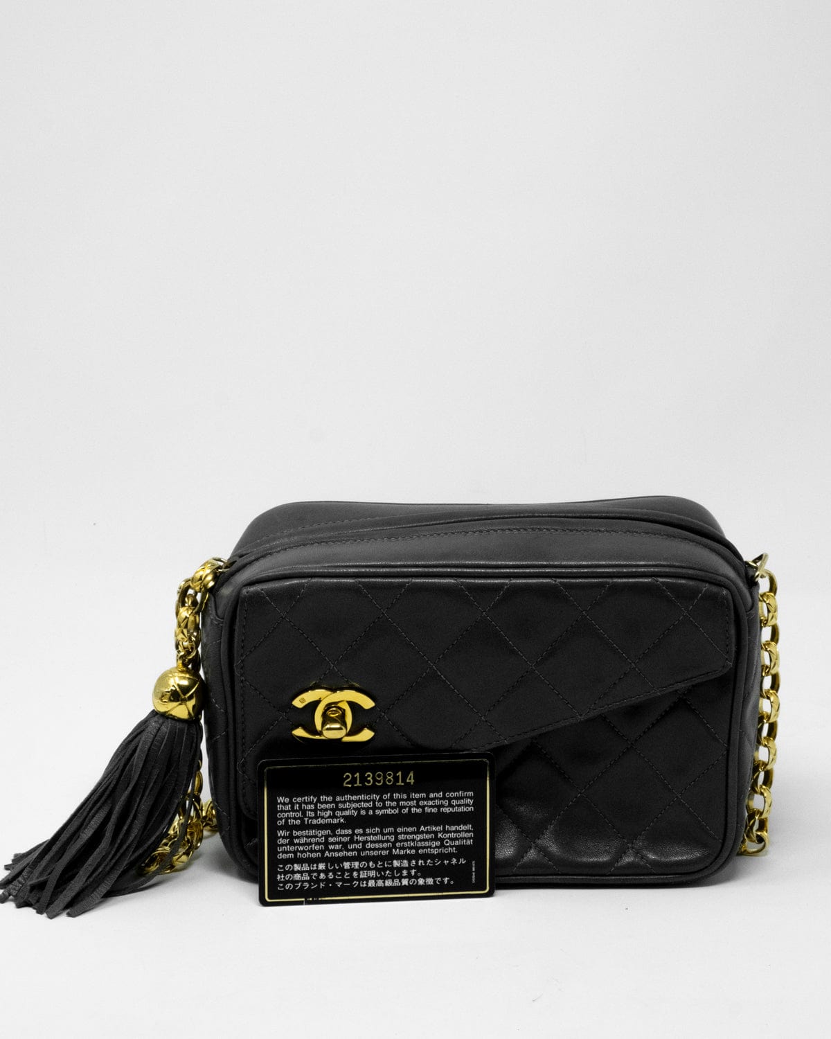 Chanel Chanel camera bag in gray lambskin leather, with bijoux chain and a tassel - AWL3477