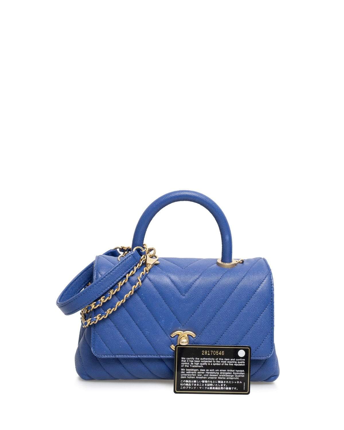 Chanel Chanel Caviar Coco Top Handle Blue Bag - ADL1603