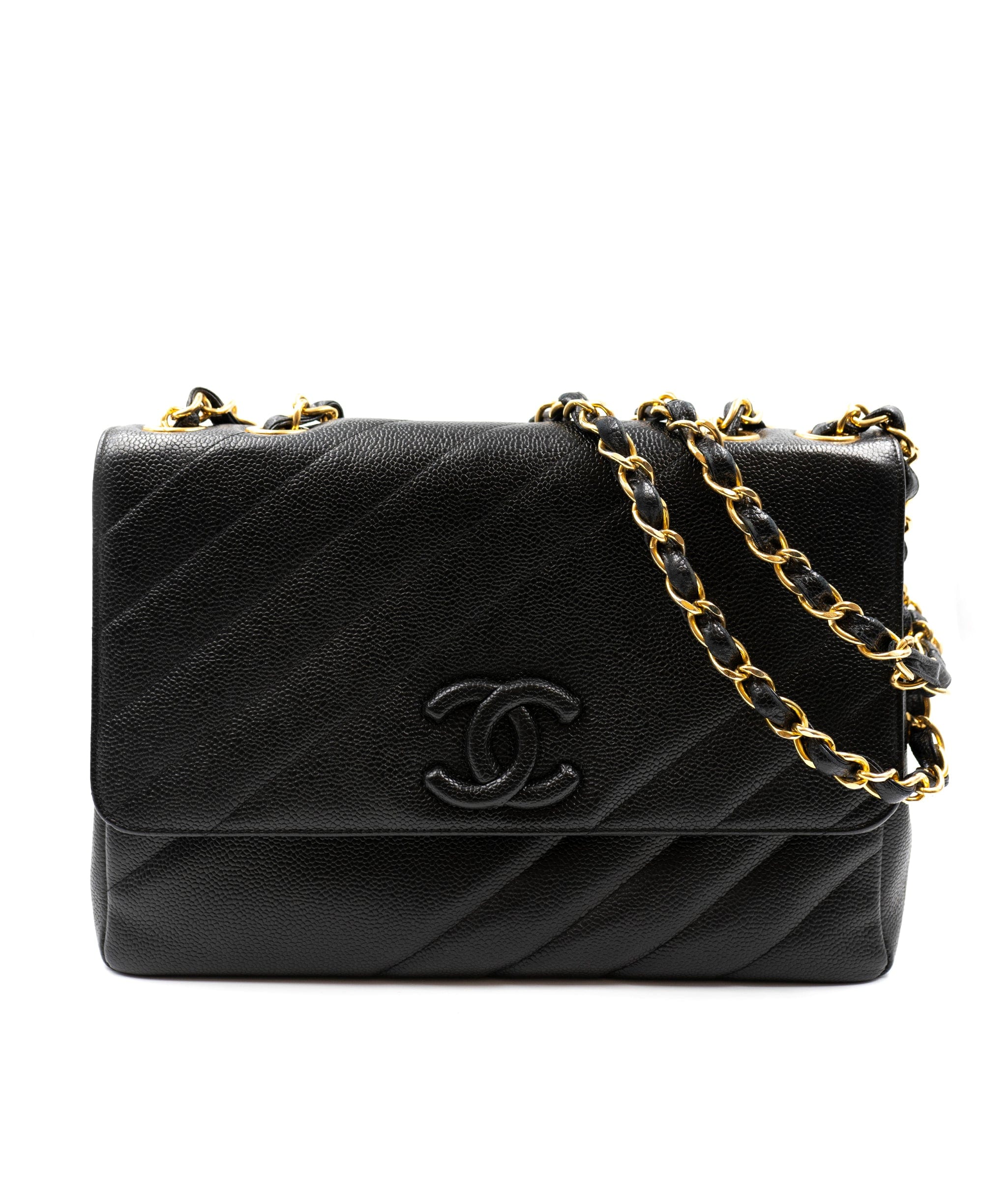 Chanel Chanel Caviar Skin All Black CC Jumbo Classic Flap Bag - AWL3570