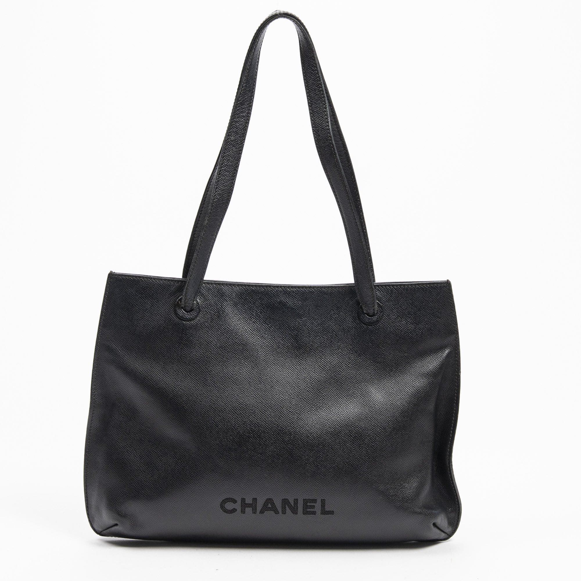 Chanel Chanel Caviar Skin Logo  Black Leather Tote Bag  - AWL1395