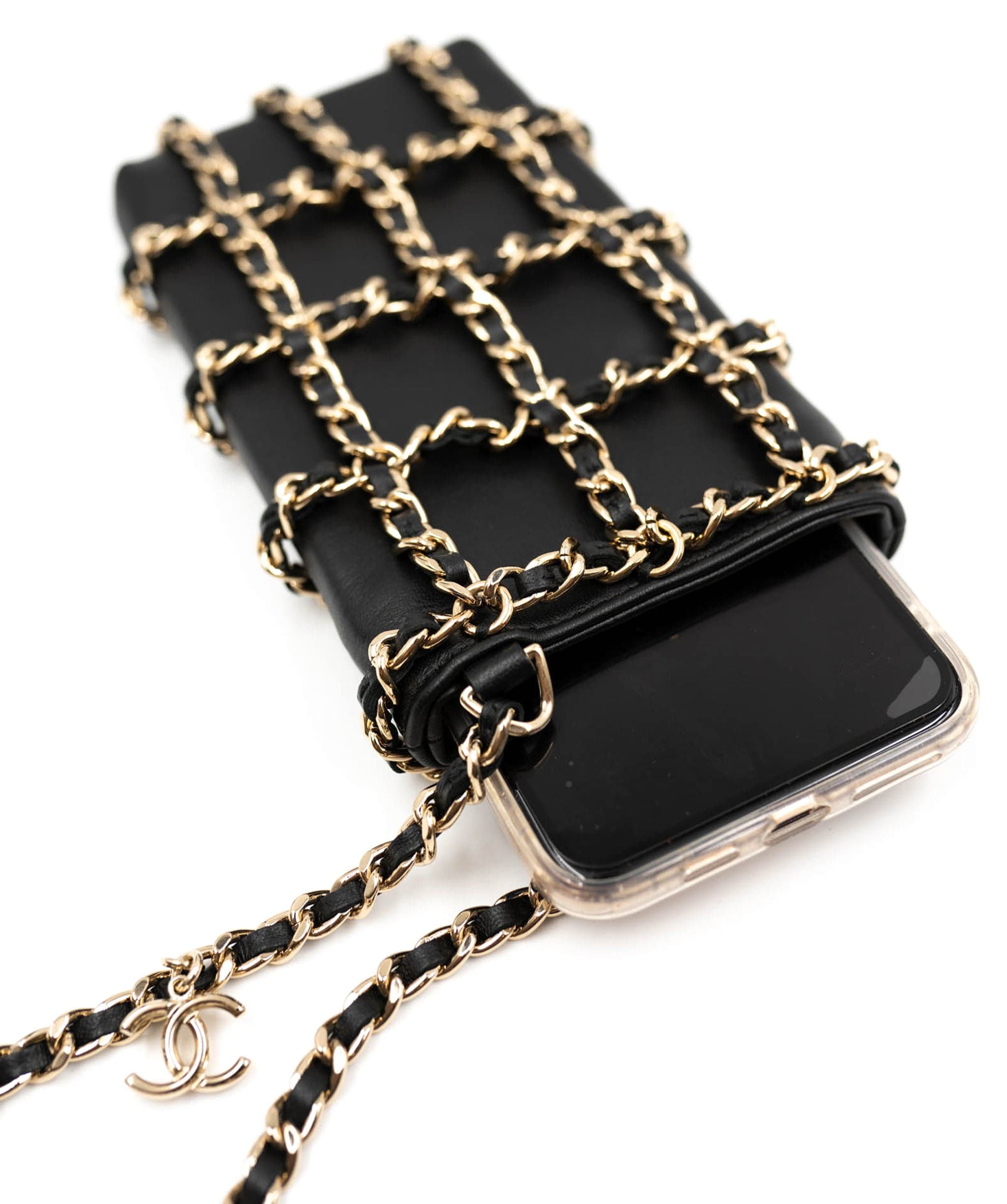 Chanel Chanel chainlink black and gold phone case ASL4222