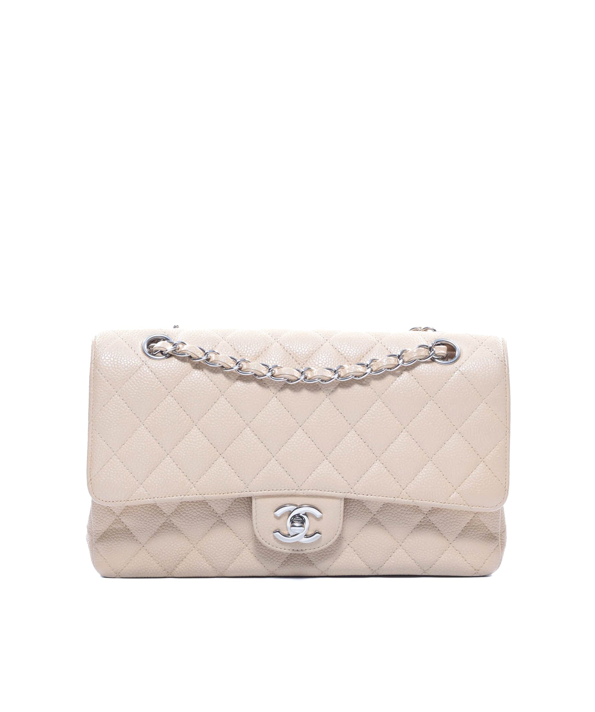 Chanel Chanel Classic Flap Medium Beige Caviar Silver Hardware - AWL3765