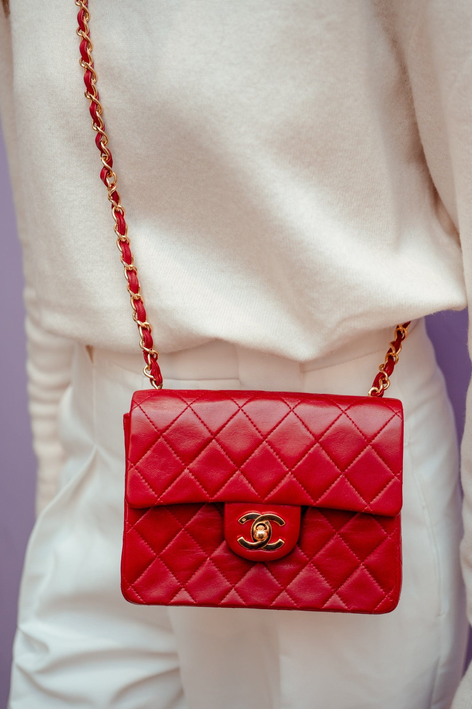 Chanel Chanel Classic Flap Mini Square Chain Shoulder Bag Red ASL2422