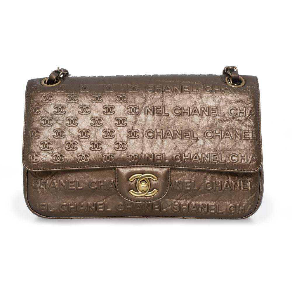 Chanel Chanel Coco Bronze CC embossed 9" Classic Flap Bag AGL1158