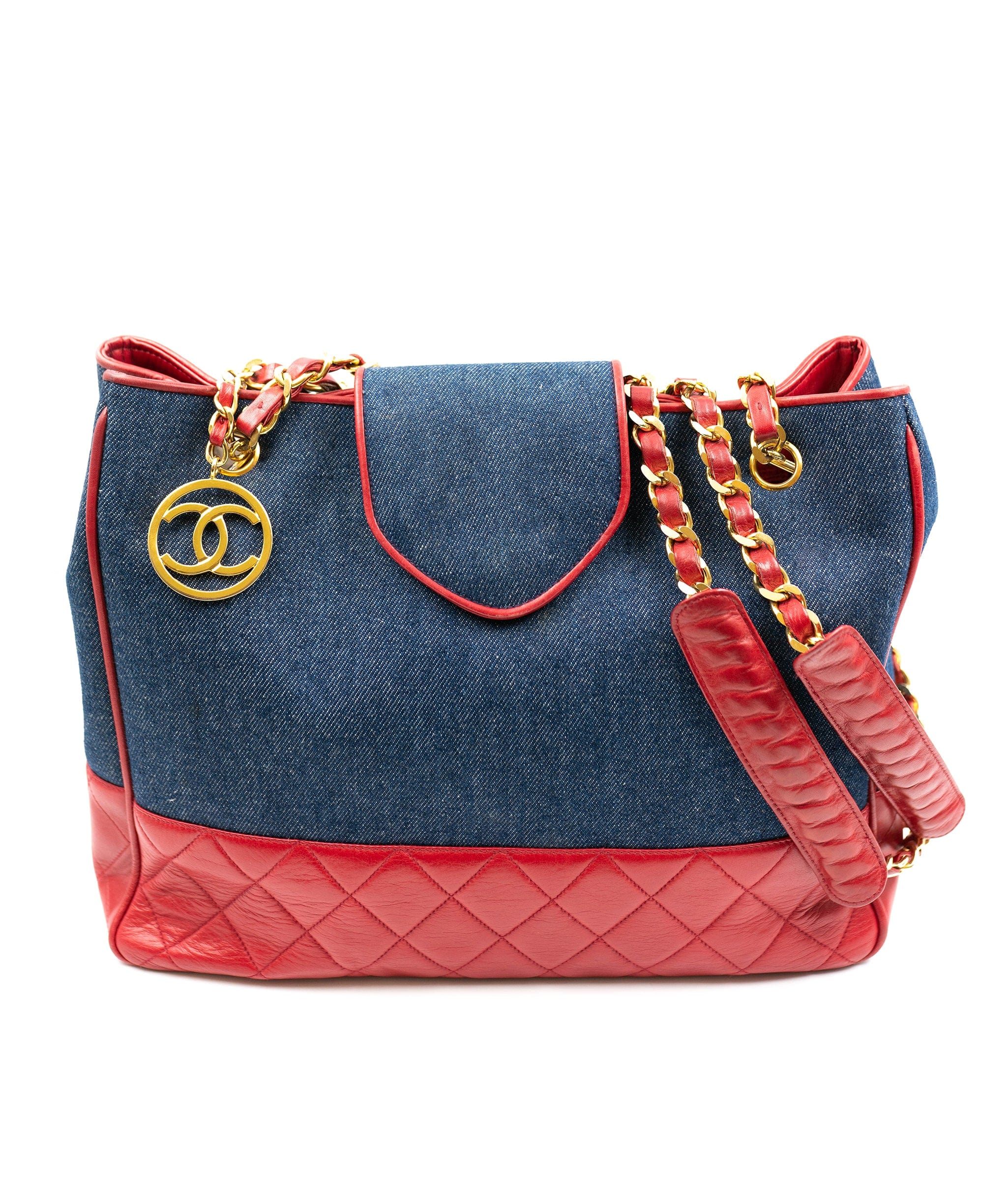 Chanel Chanel denim and red leather tote bag AGC1357