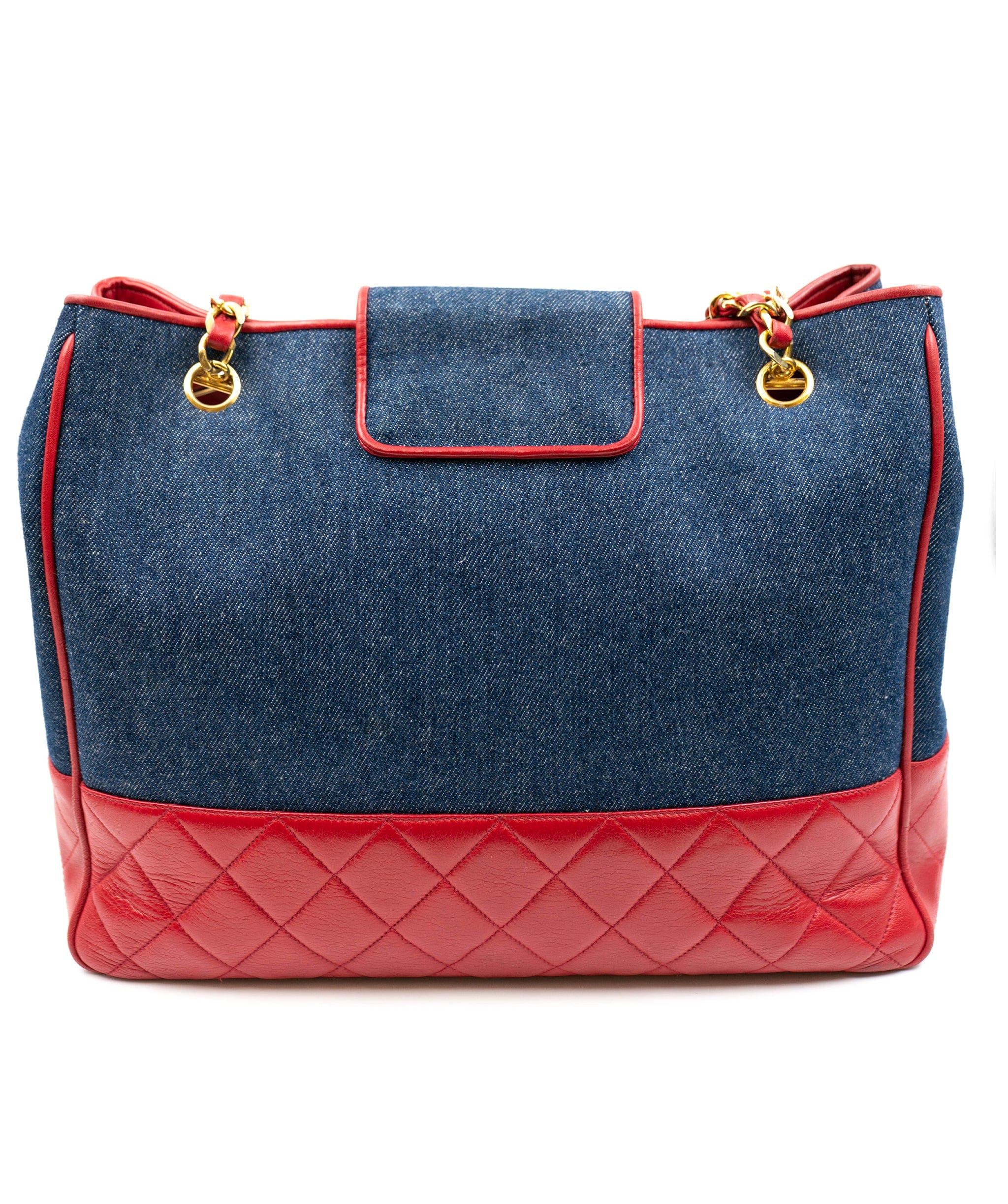 Chanel Chanel denim and red leather tote bag AGC1357